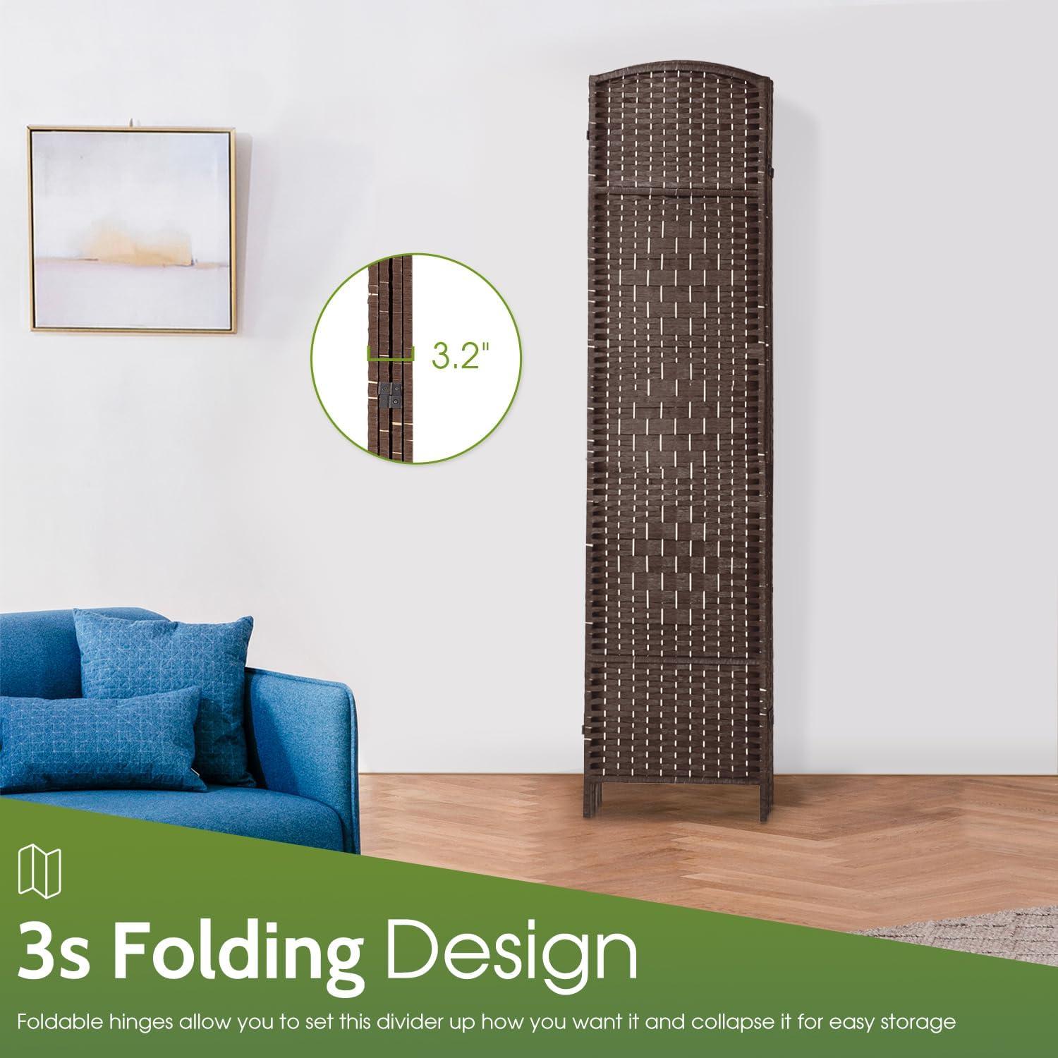 FDW 4 Panel Folding Privacy Room Divider Screen, 70" Tall, Brown