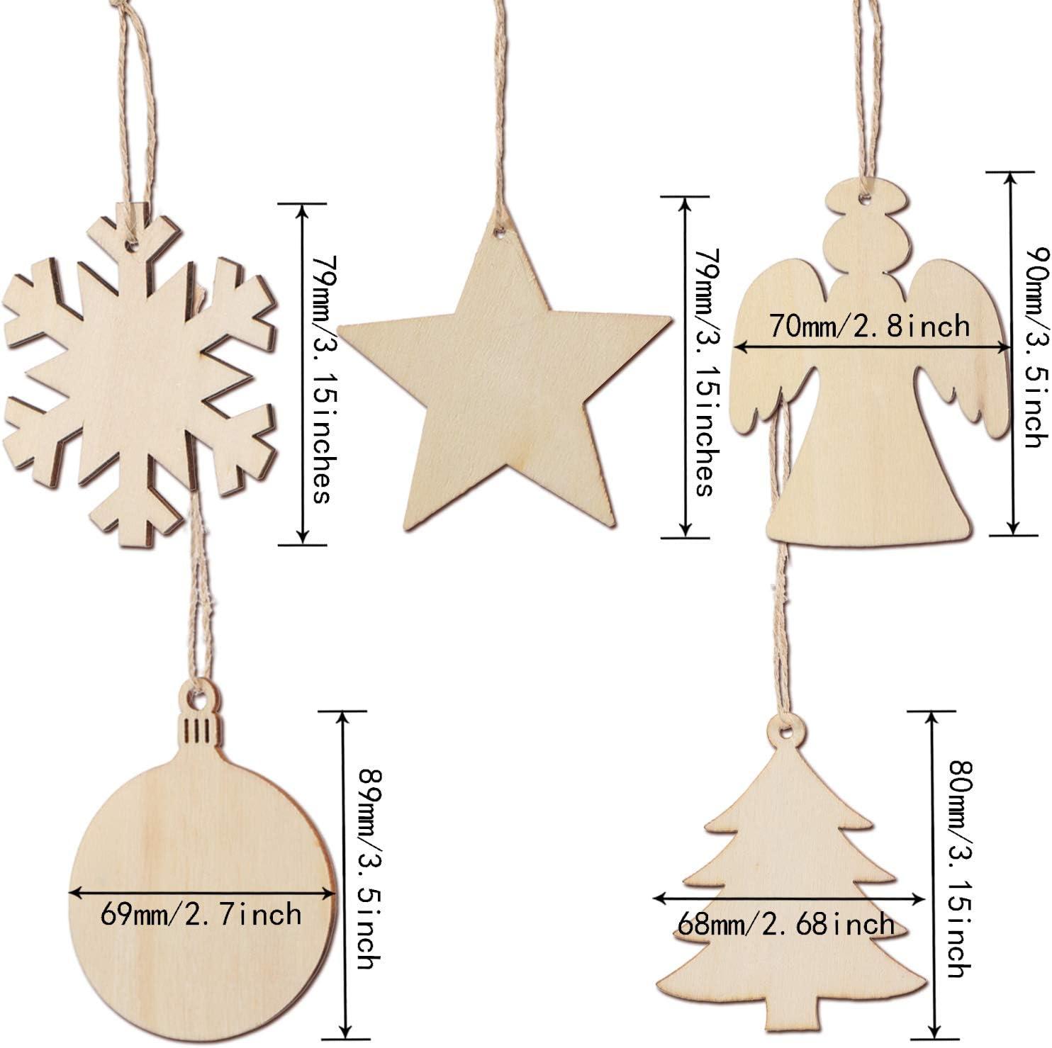 Homaful 50 Pcs Wooden Christmas Ornaments, Christmas Crafts for Kids, 5 Styles DIY Christmas Ornaments Kit with 50 Strings, Unfinished Wood Slice for Hanging Holiday Decoration