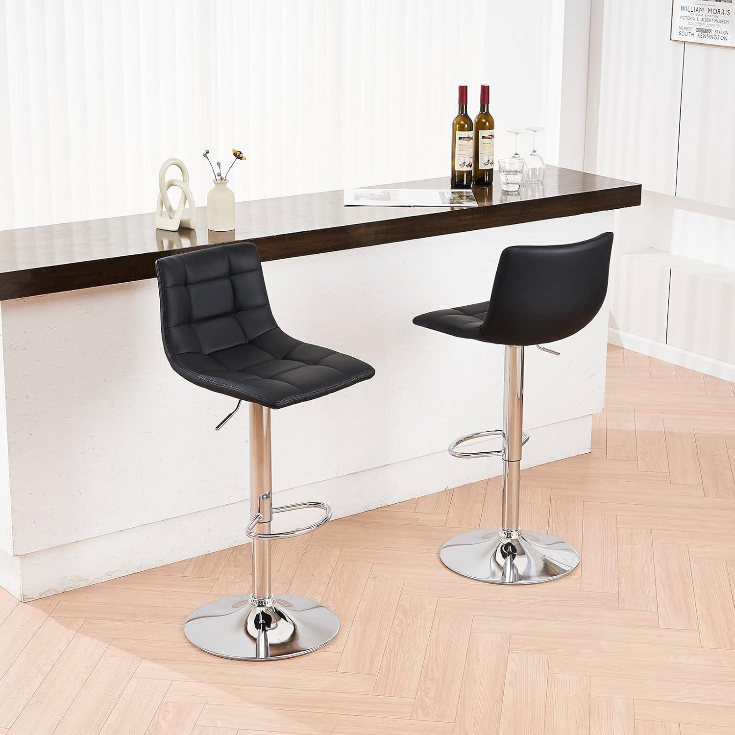 HomGarden 2 Pack Swivel Bar Stools Modern PU Leather, Adjustable Barstool W/ Mid-Back, Footrest