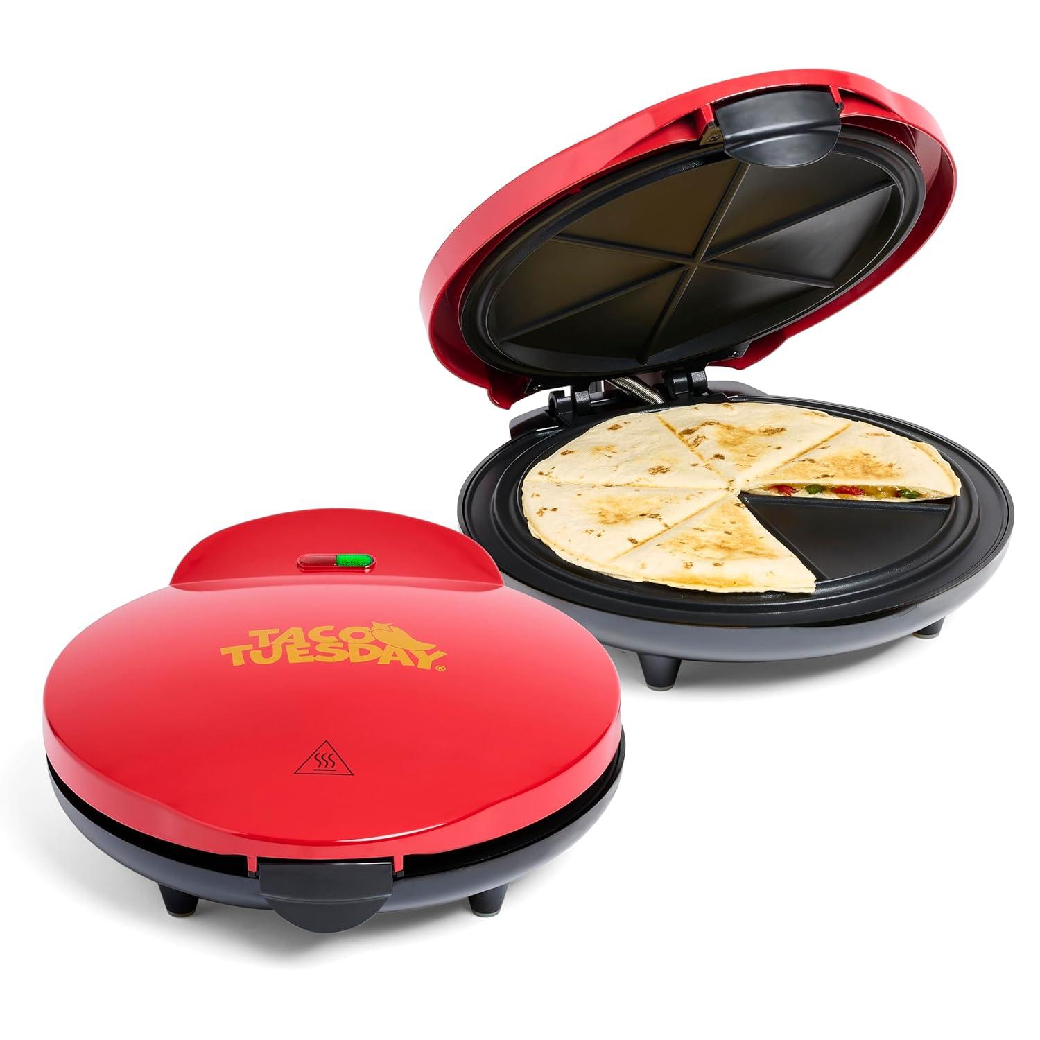 Nostalgia Taco Tuesday TCTEQM10RD 10 In. Electric Quesadilla Maker