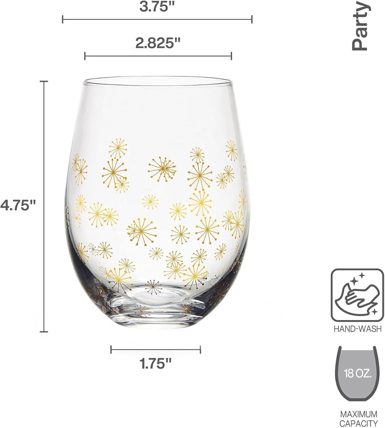 Gold and Silver Glitter Stemless Wine Glasses Set of 4