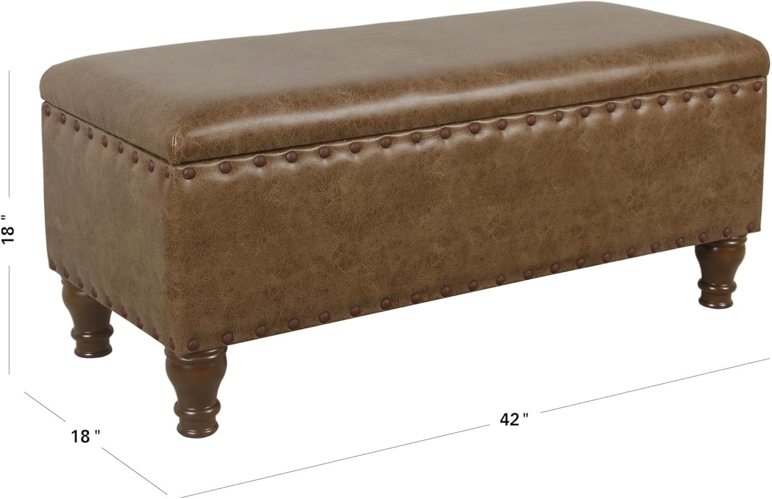 Large Storage Bench with Nailhead Trim Faux Leather Brown - HomePop: Bedroom Accent Furniture, Seating & Coffee Table