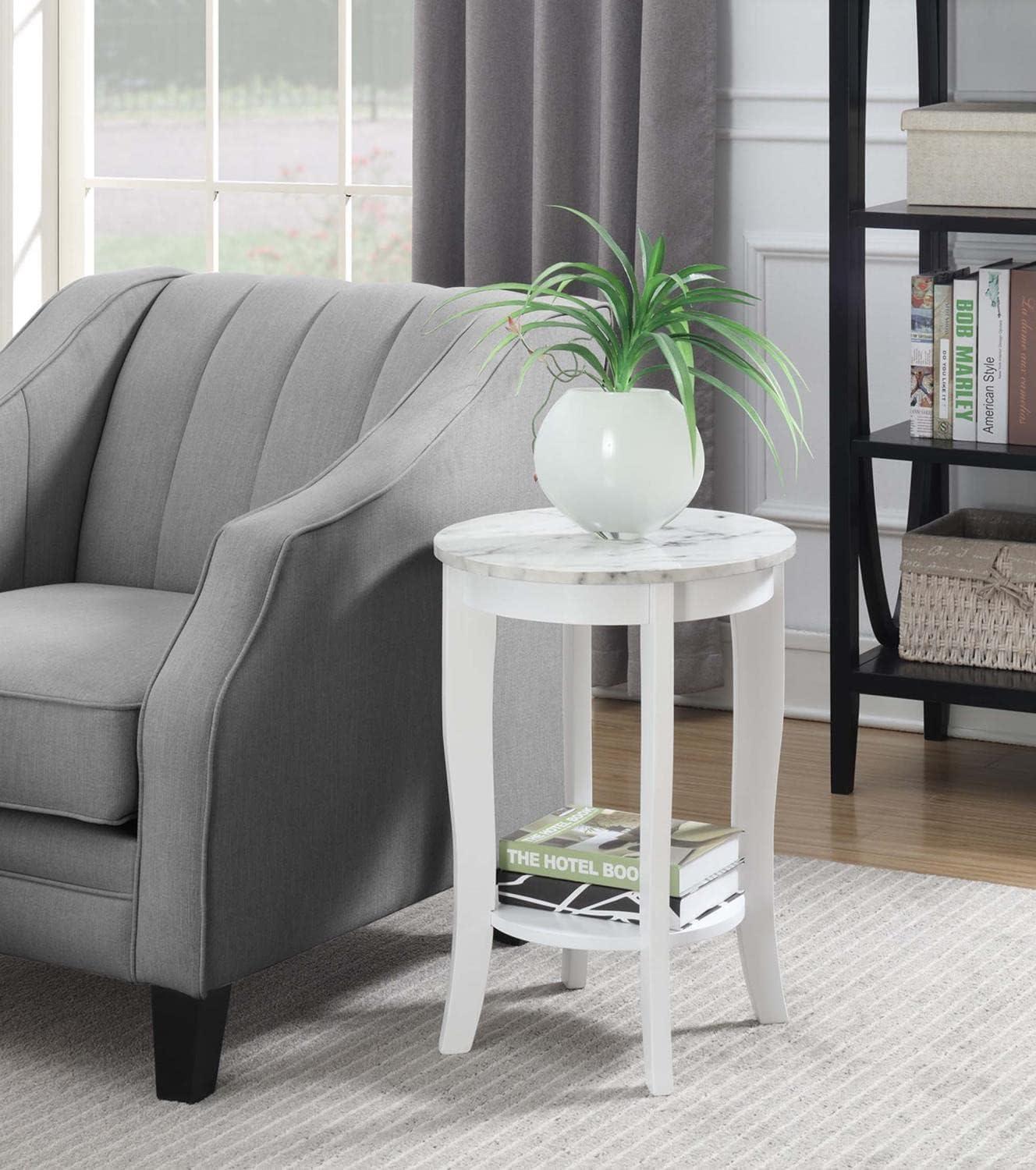 American Heritage Round End Table, White Faux Marble & White - 24 x 17.75 x 17.75 in.