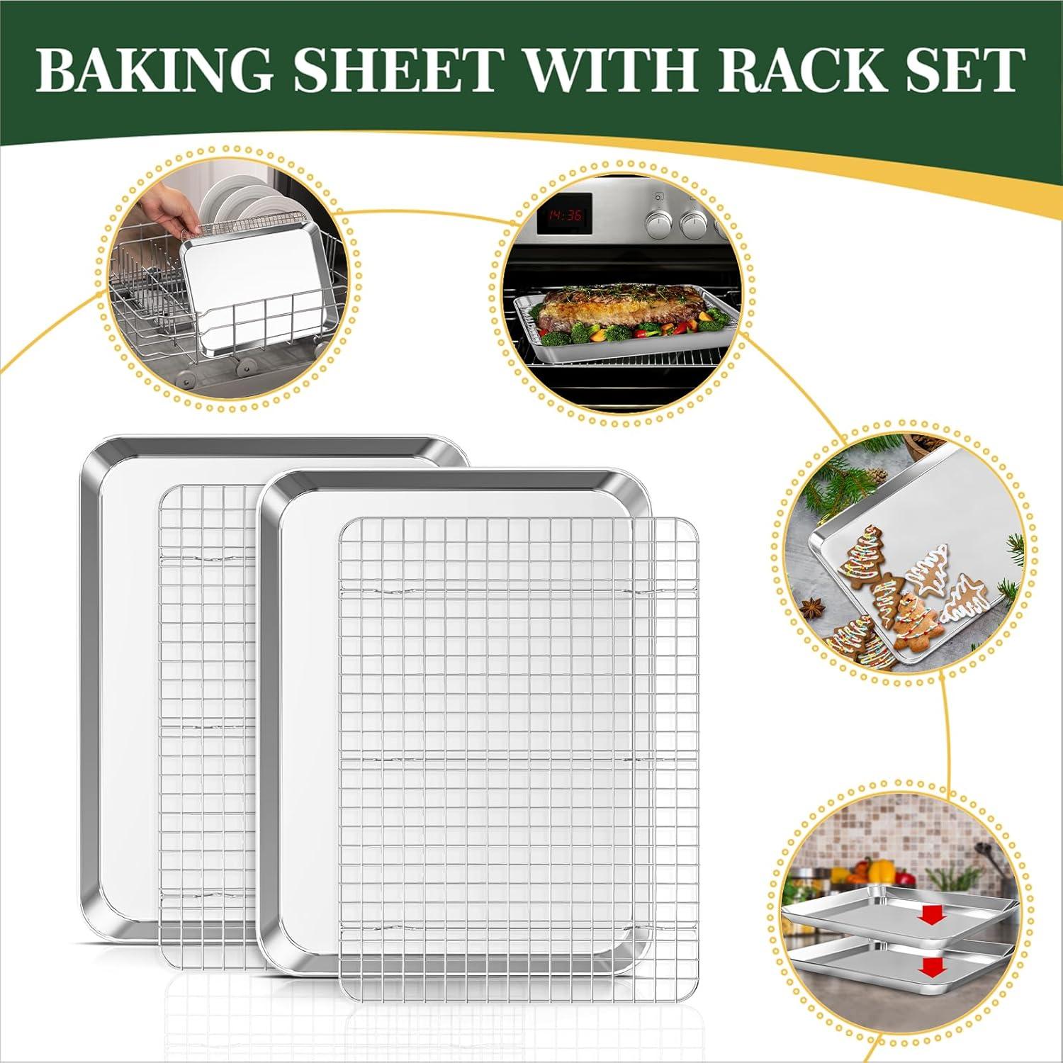 Stainless Steel Baking Sheet and Cooling Rack Set with Aluminum