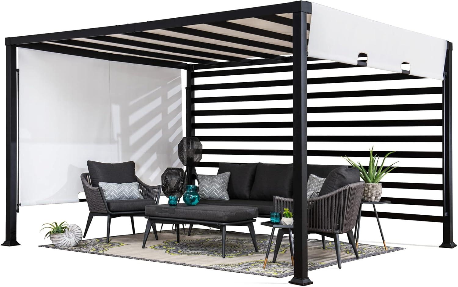 Sunjoy 10' x 12' Black Steel Pergola with White Canopy