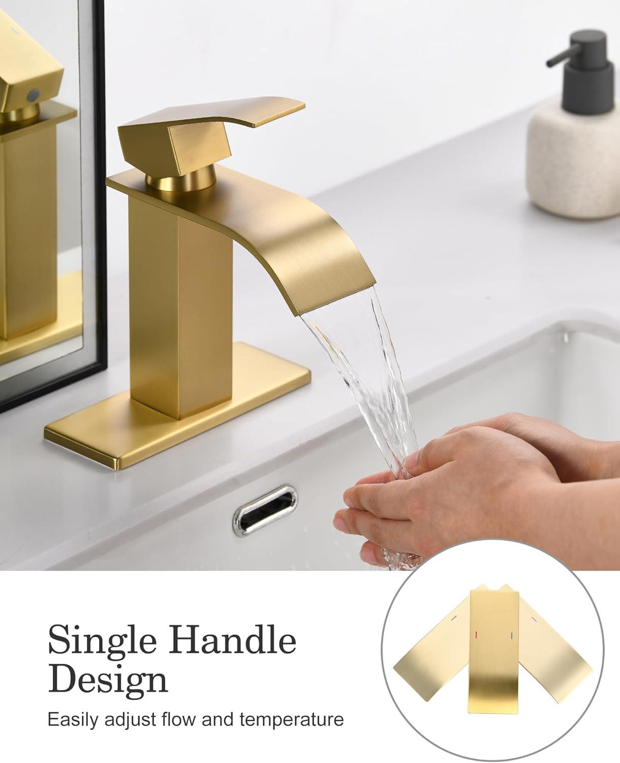 Brushed Gold Stainless Steel Single Handle Waterfall Faucet