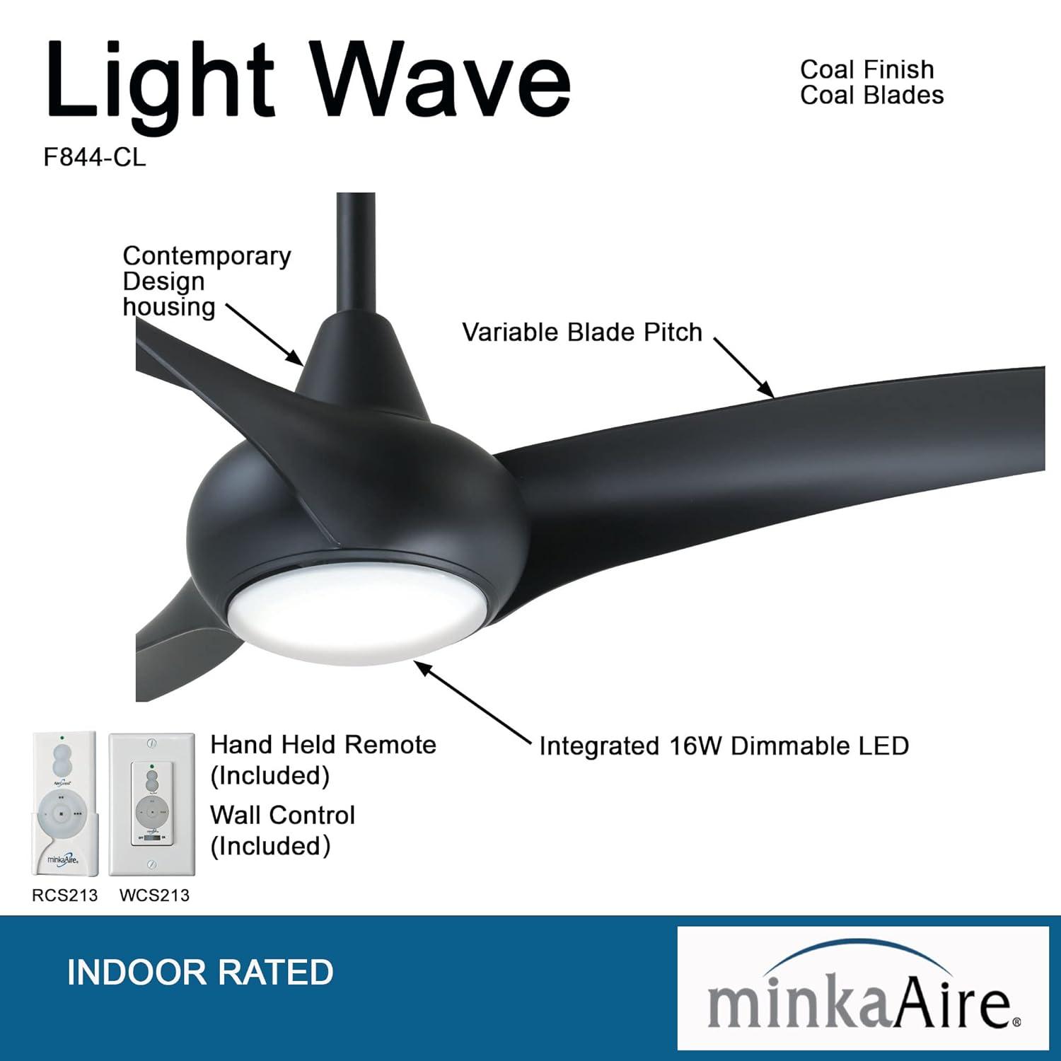 52" Wave 3 - Blade LED Propeller Ceiling Fan with Remote Control and Light Kit Included