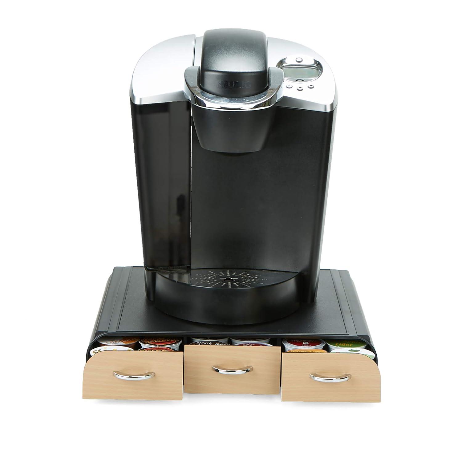 Mind Reader 36 Capacity 'Anchor' Triple Drawer Single Serve Coffee Pod Holder Drawer, Black with Brown Wood Veneer, Brown