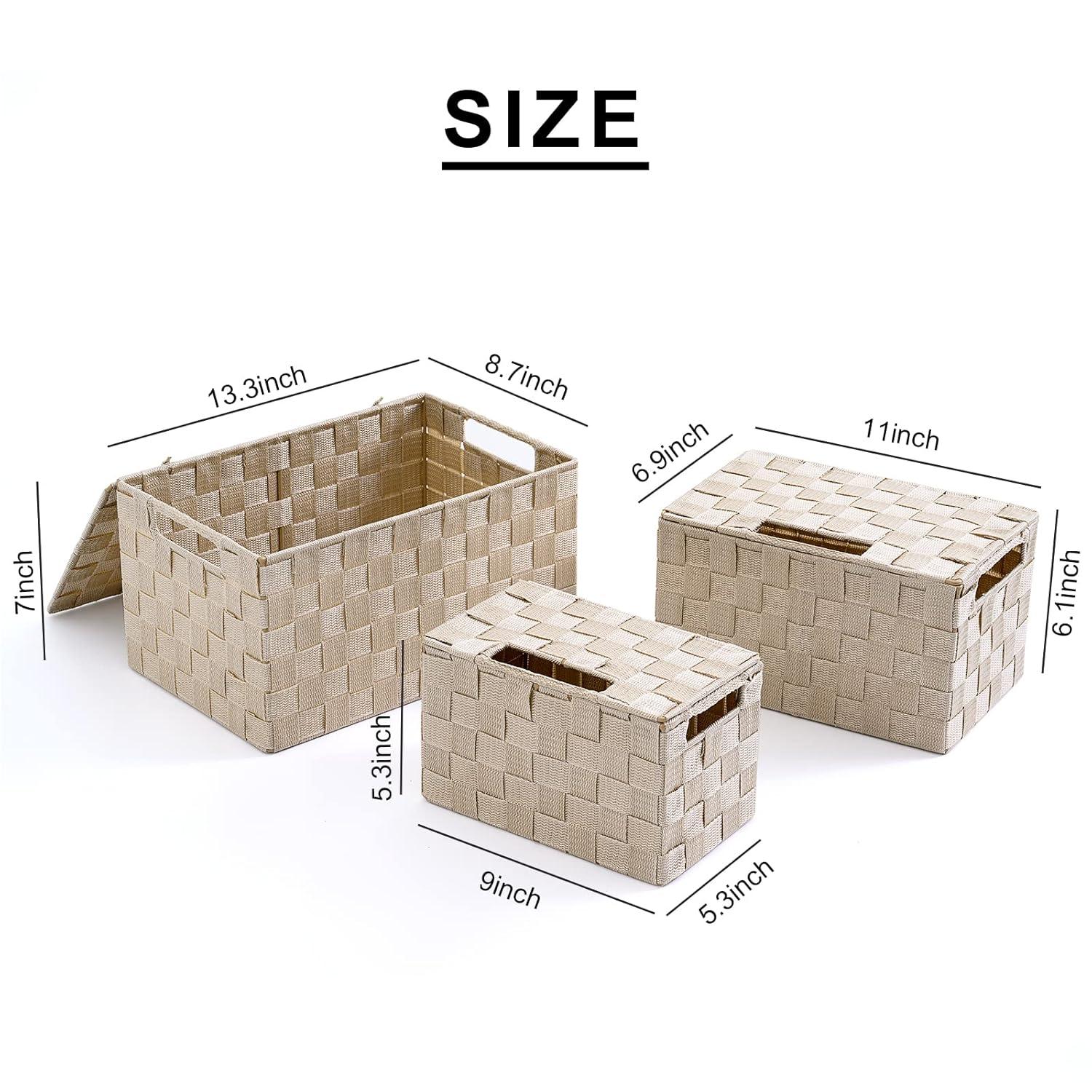 Beige Woven Square Storage Basket Set with Lids