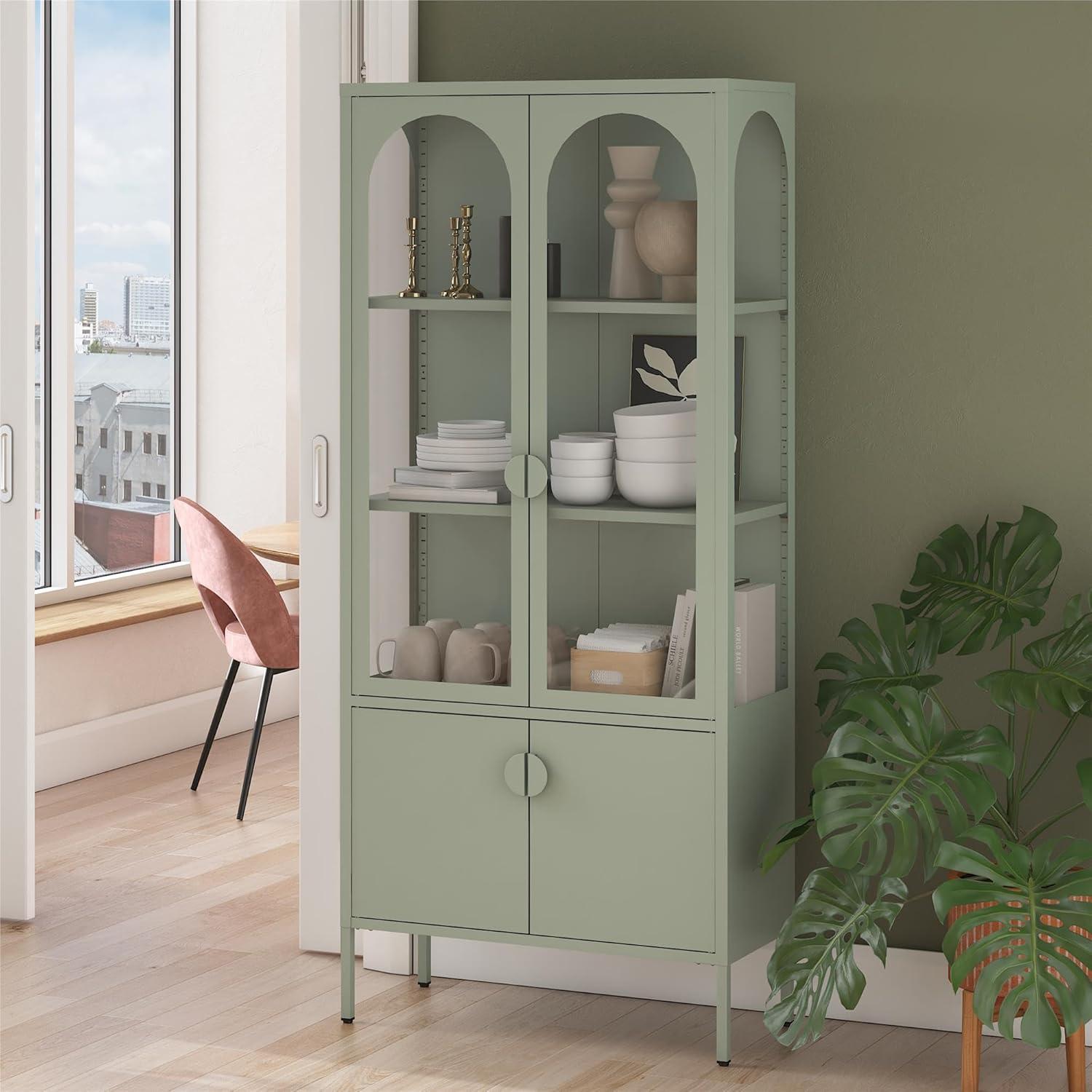 CosmoLiving by Cosmopolitan Chloe Metal Accent Cabinet With 3 Arched Glass Doors