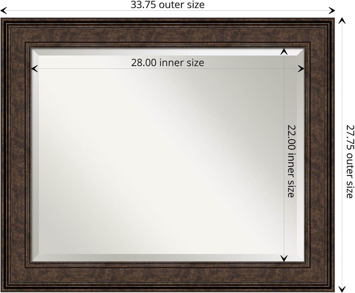 Amanti Art Beveled Bathroom Wall Mirror - Ridge Bronze Frame Outer Size: 34 x 28 in