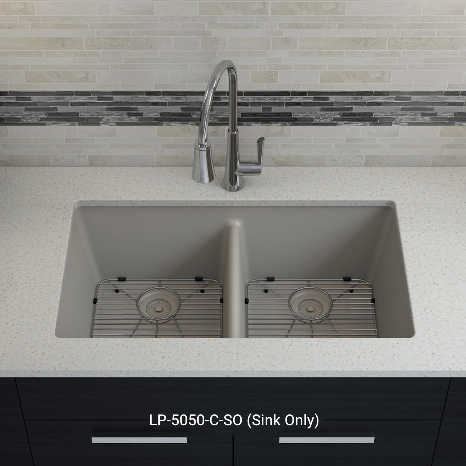 Lexicon Double Bowl Drop-in Stone Kitchen Sink, 32" x 19"