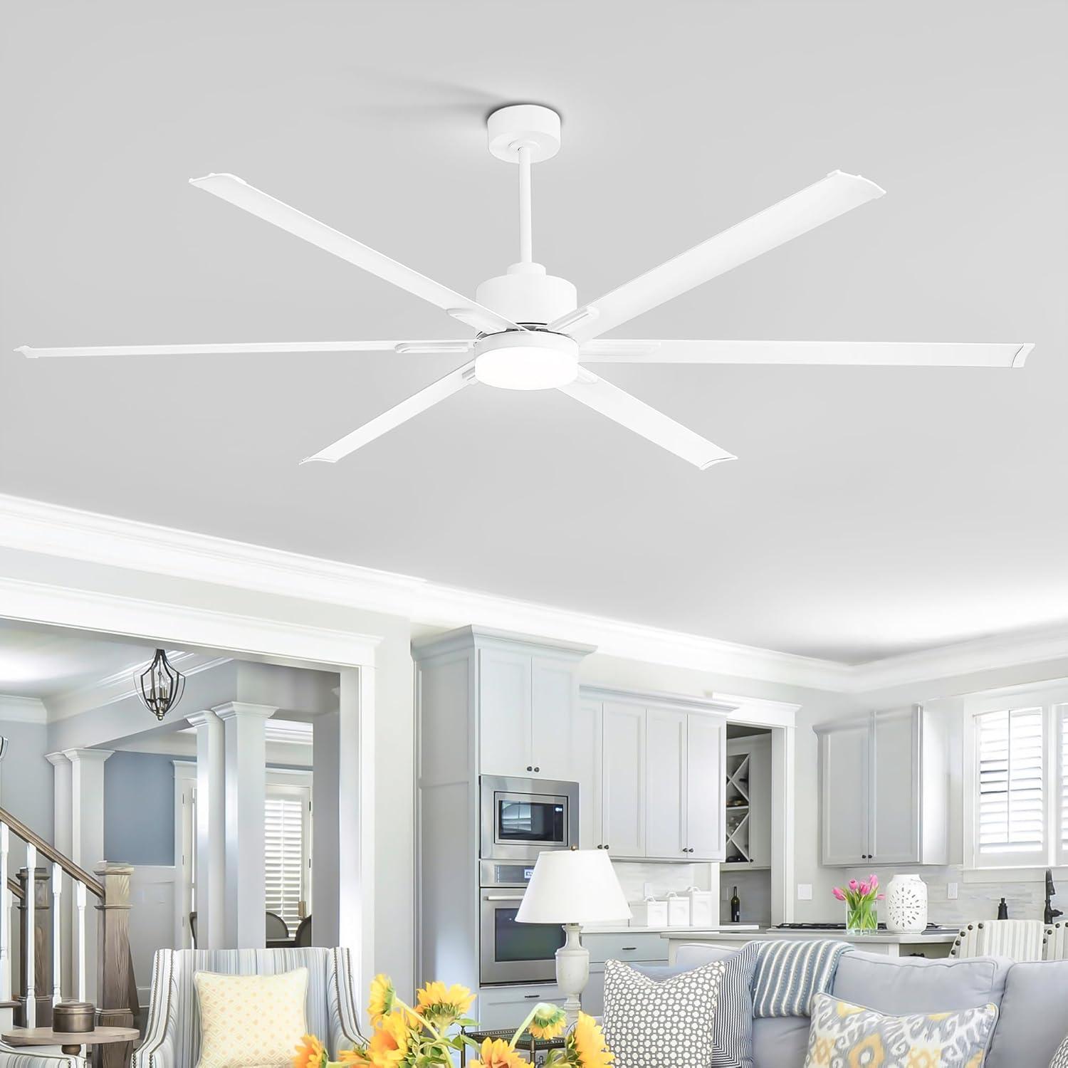 72" White Metal Ceiling Fan with LED Light and Remote Control