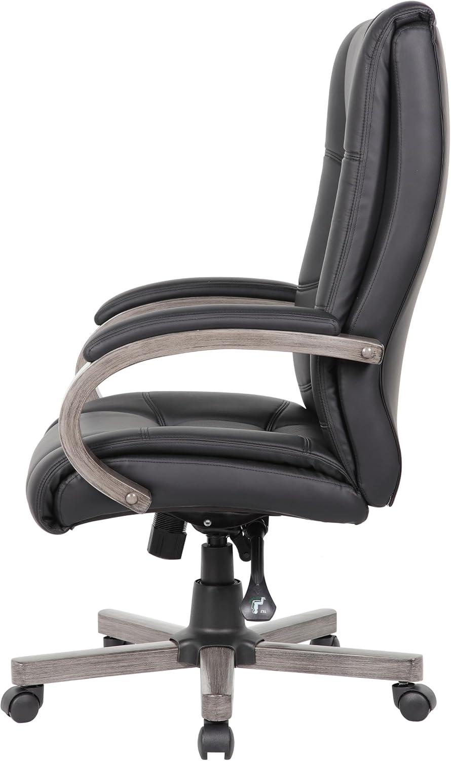 Boss Office Products High Back Wood Finished Executive Chair, Black Upholstery/Grey Wood