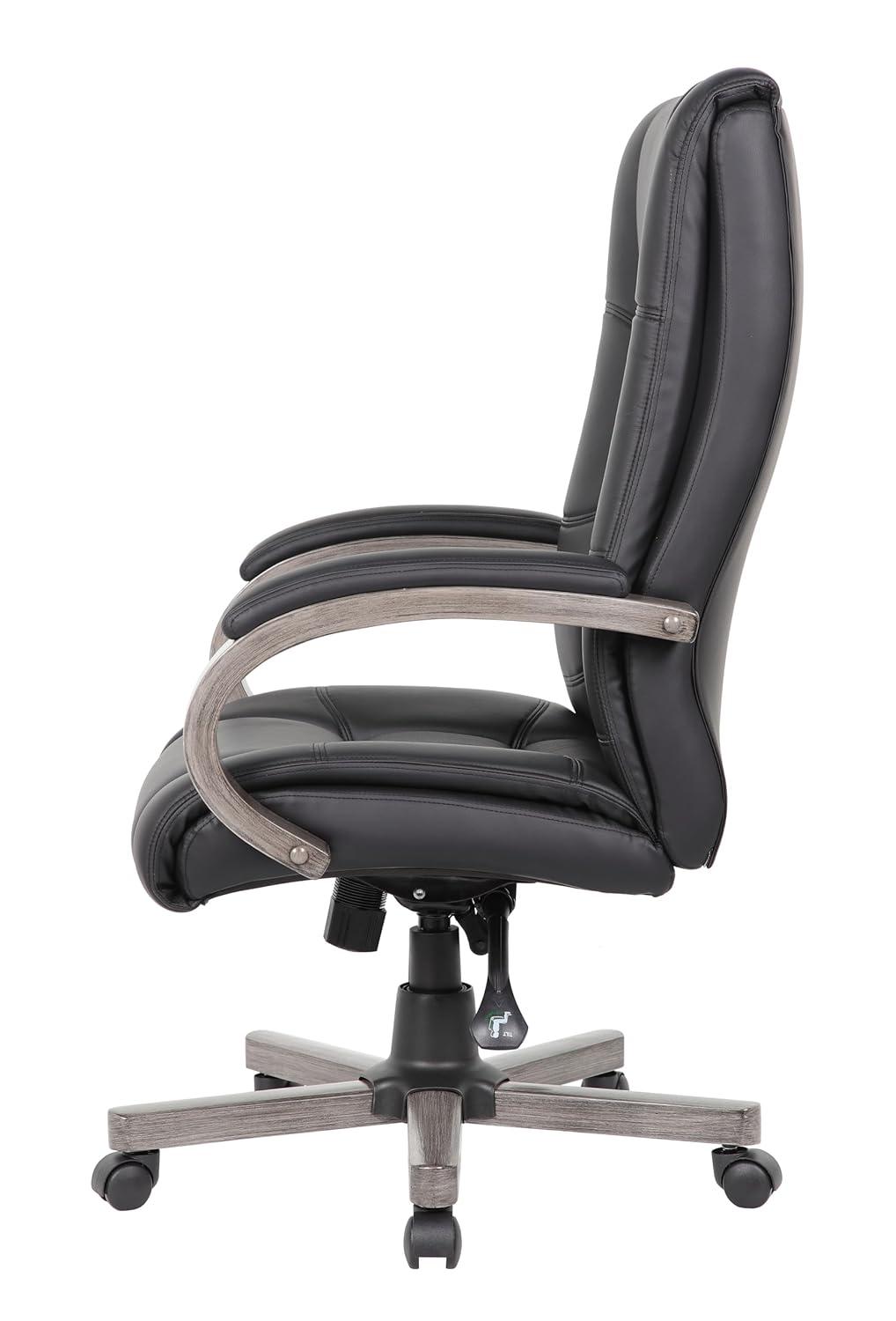 Boss Office Products High Back Wood Finished Executive Chair, Black Upholstery/Grey Wood