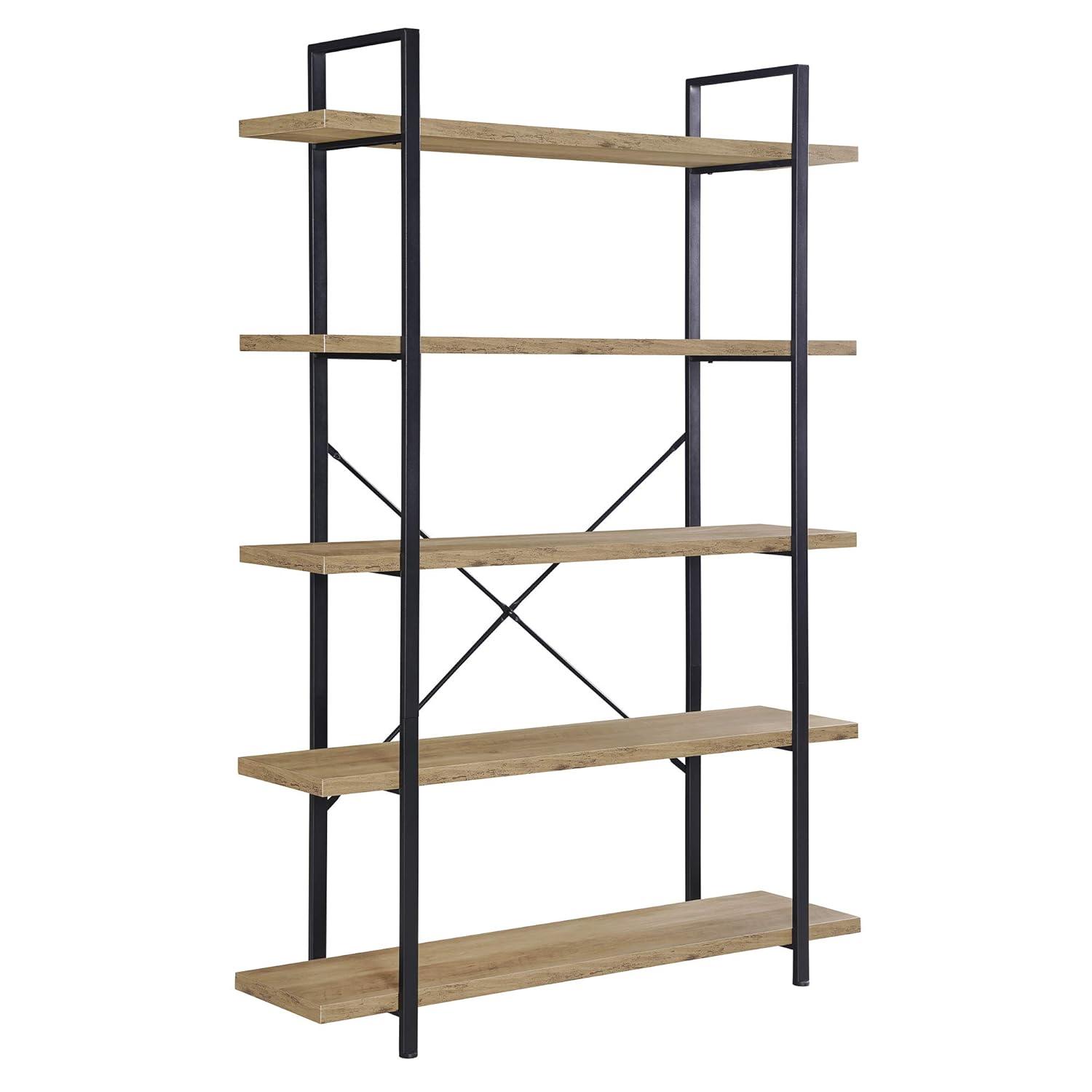 BELLEZE 5 Tier Modern Rustic Industrial Bookshelf - Hazel (Rustic Oak)