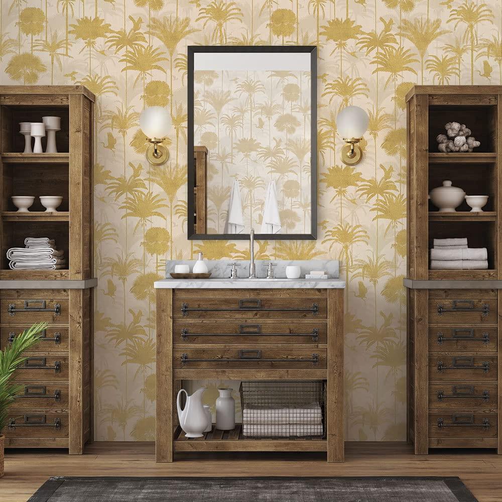 Tempaper Royal Palm Metallic Gold Peel and Stick Wallpaper, 20.5" x 16.5'