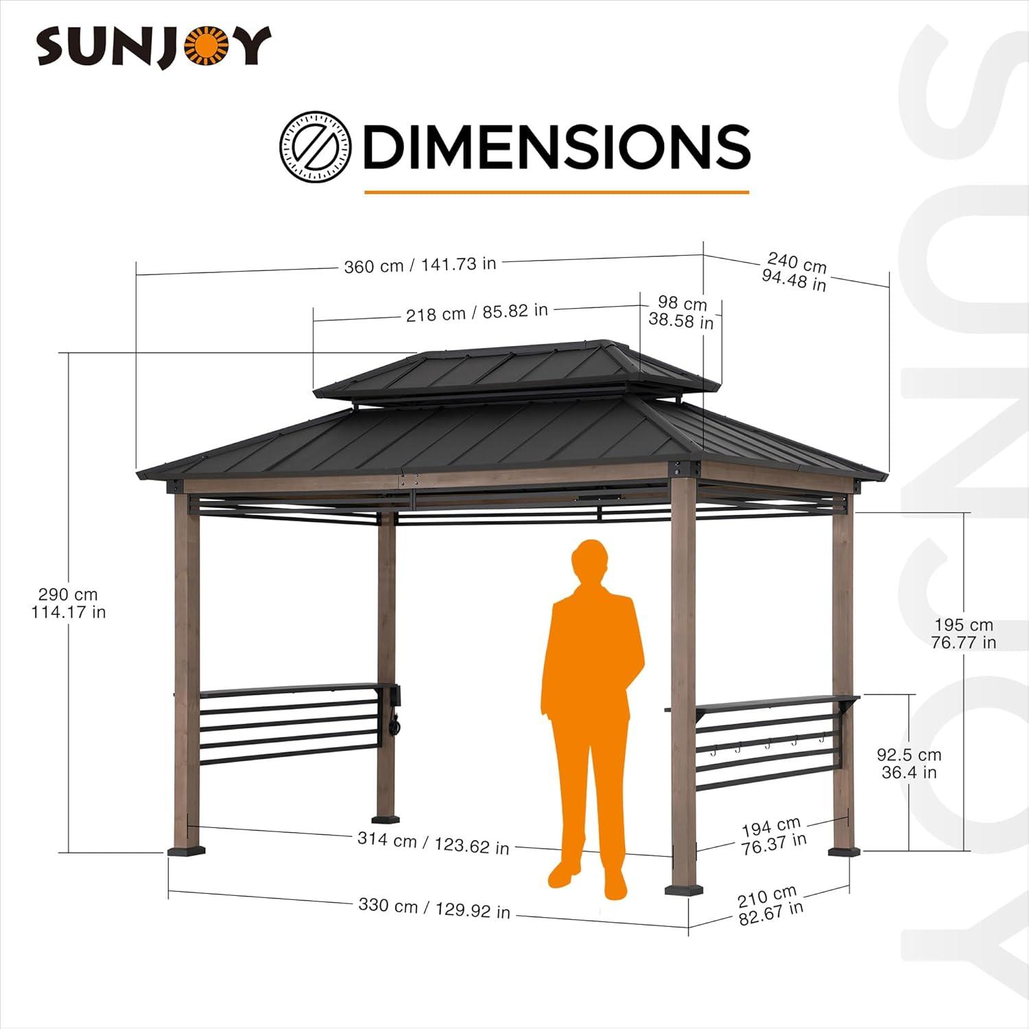 Sunjoy 8ft x 12ft Cedar and Steel Grill Gazebo with Power Port