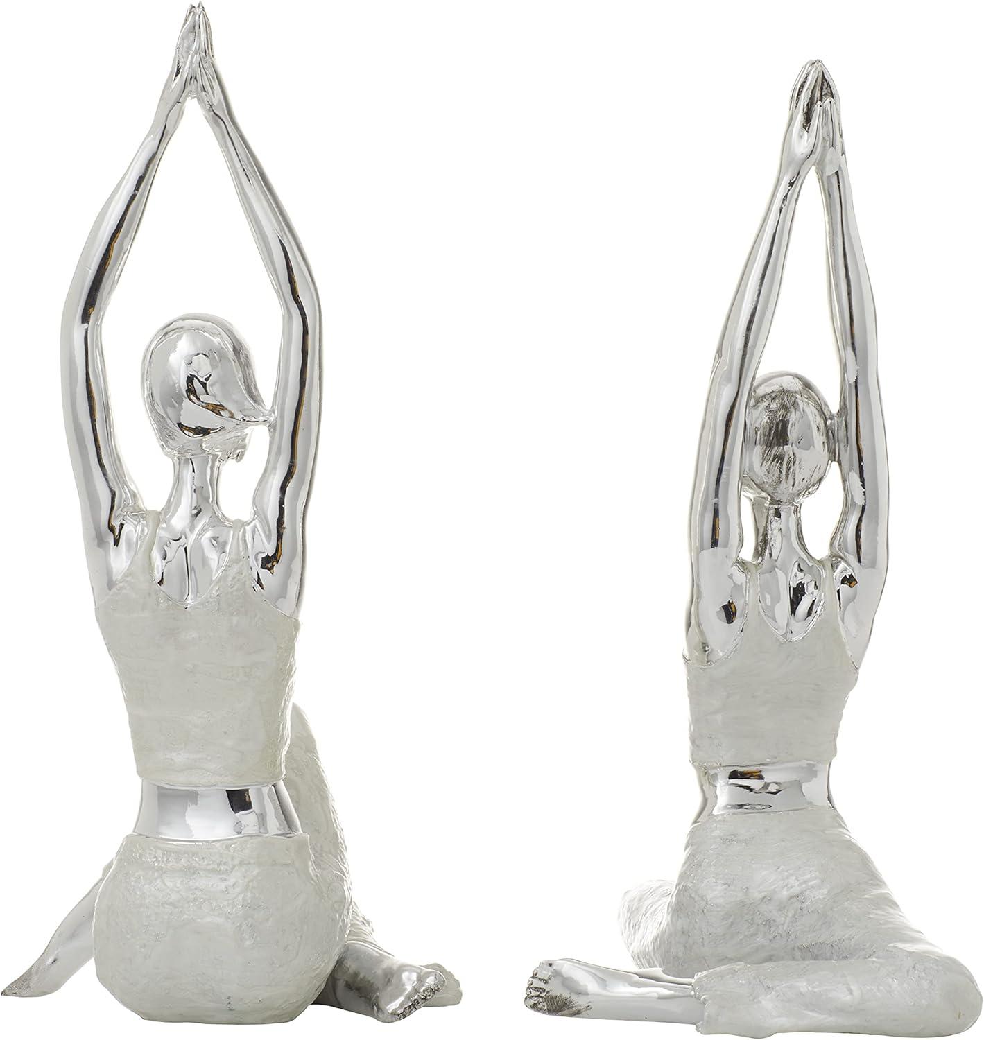 Elegant Silver Metal Yoga Duo Statues 23" x 13" Set of 2