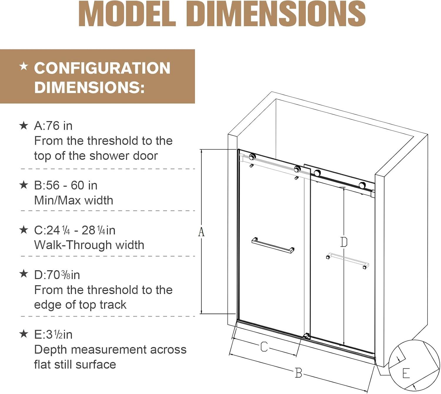 56-60"W x 76"H Frameless Double Sliding Shower Door