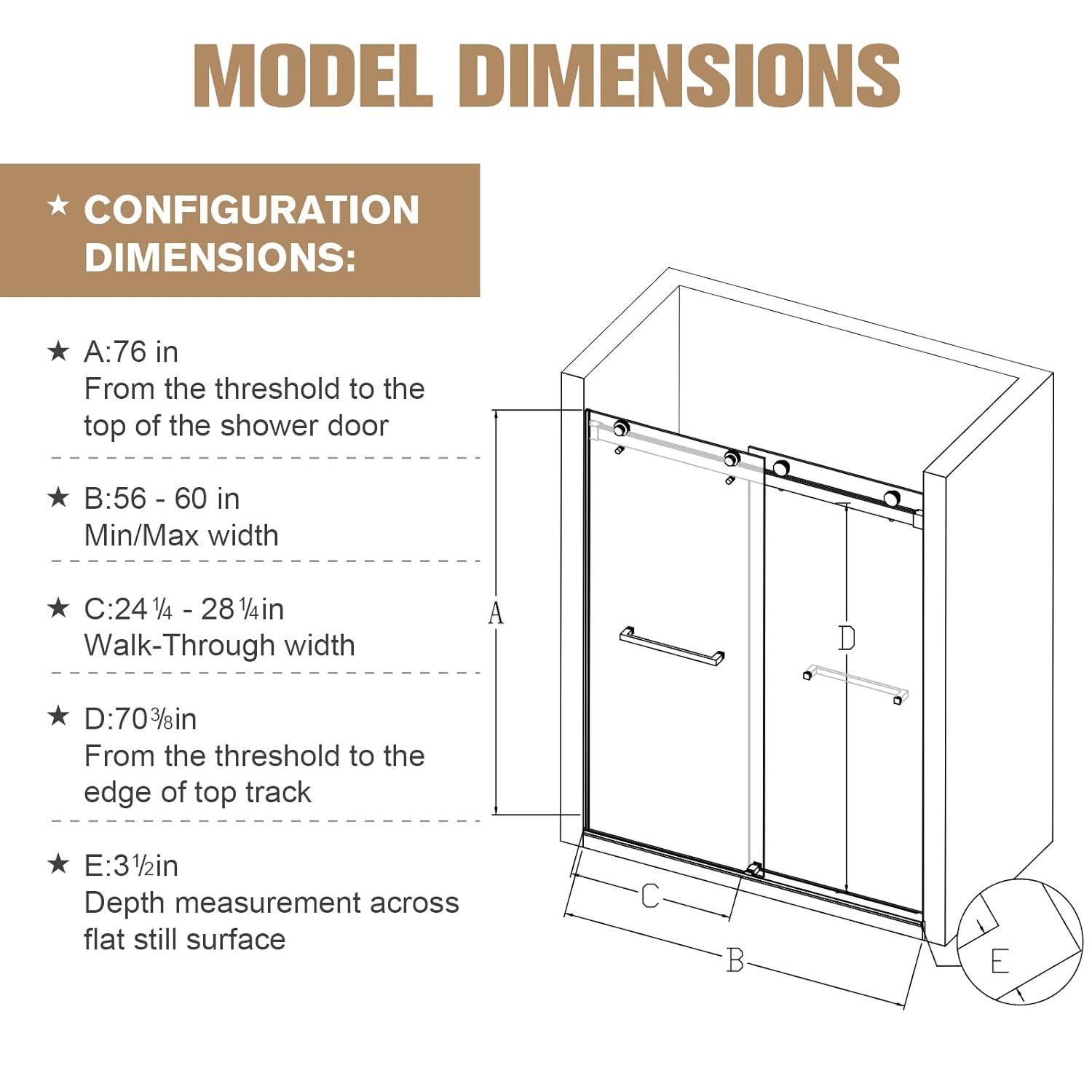 Dimorphos 56-60"W x 76"H Frameless Double Sliding Shower Door with 10mm Tempered Glass Door 11DD161822LL