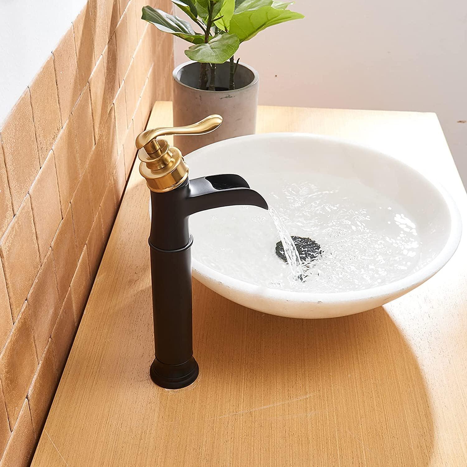 BWE Waterfall Single Handle Bath Vessel Sink Faucet Farmhouse Vanity Bowl Tall Lavatory With Drain