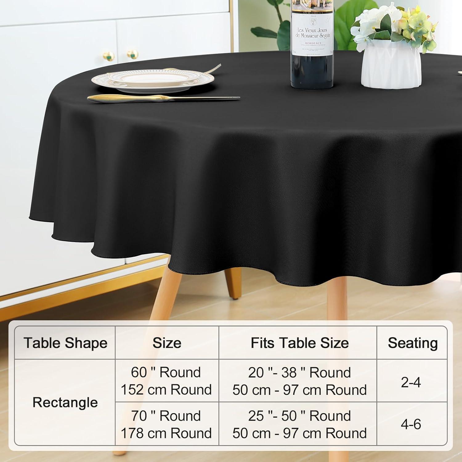 Romanstile Round Tablecloth 60inch Black Polyester Table Cloths Wrinkle Resistant Washable Fabric Table Cover for Wedding Party Restaurant Buffet Table