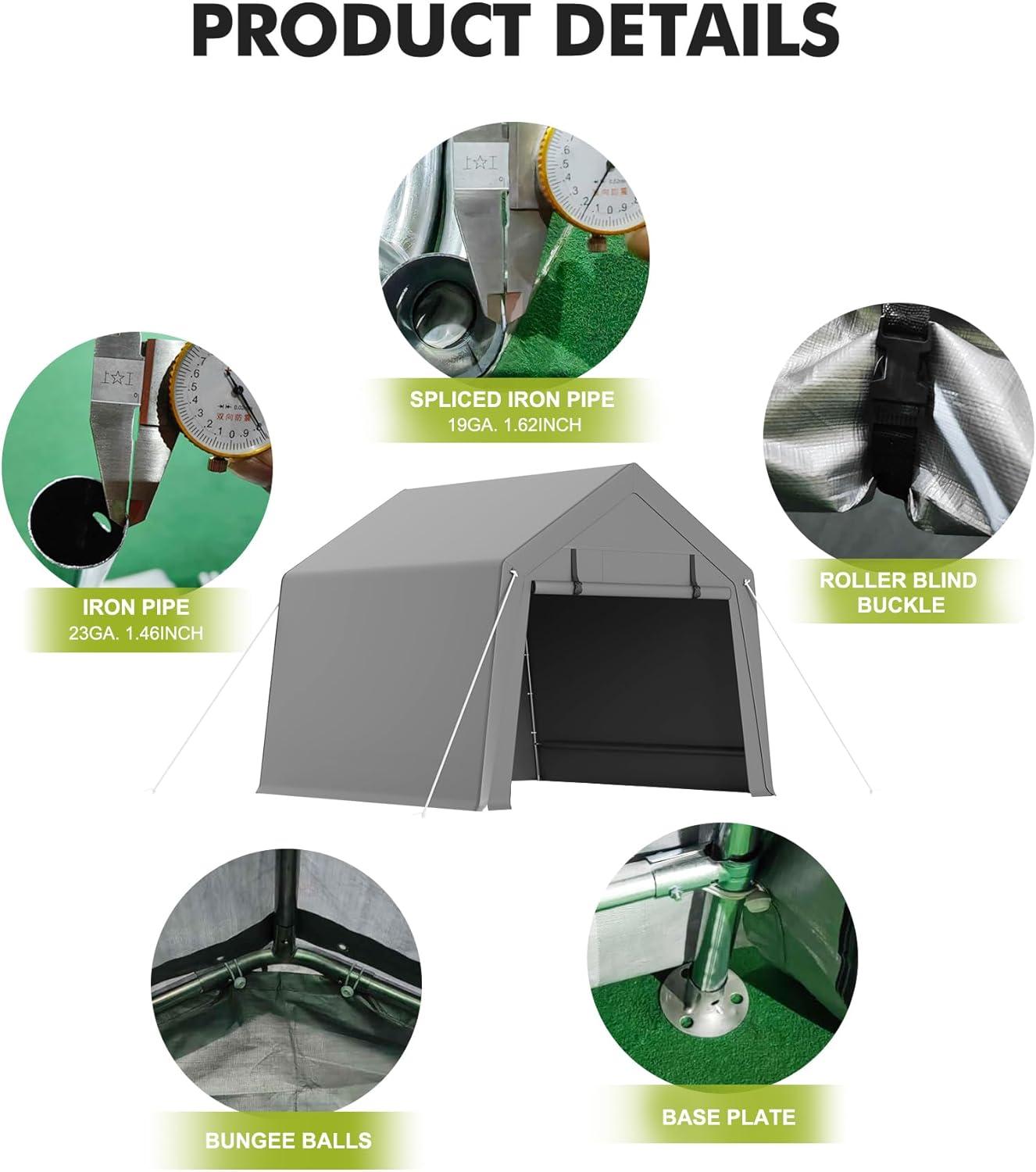 babevy Motorcycle Storage Shed, Heavy Duty Portable Tent With Rolled Zipper Door in , 84" H x 72" W x 72" D