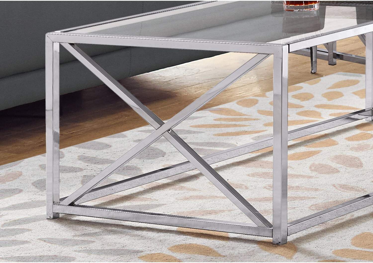 Rectangular Chrome and Glass Contemporary Coffee Table