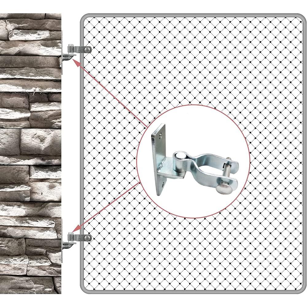2 Pack 1-3/8 Inch Wall Mount Gate Hinge Metal Hinges Fence Post Chain Link Fence Frame Hinge Outdoor Gate Hardware (Screws Included)