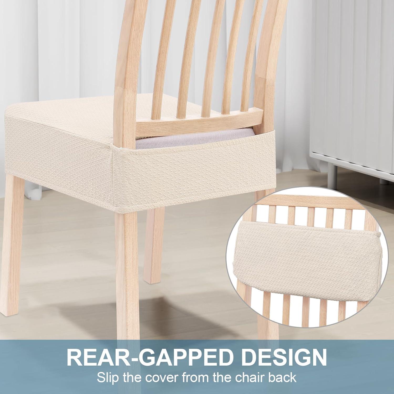 Smiry Dining Chair Seat Covers Stretch Jacquard Chair Slipcover with Ties (Set of 6, Beige)
