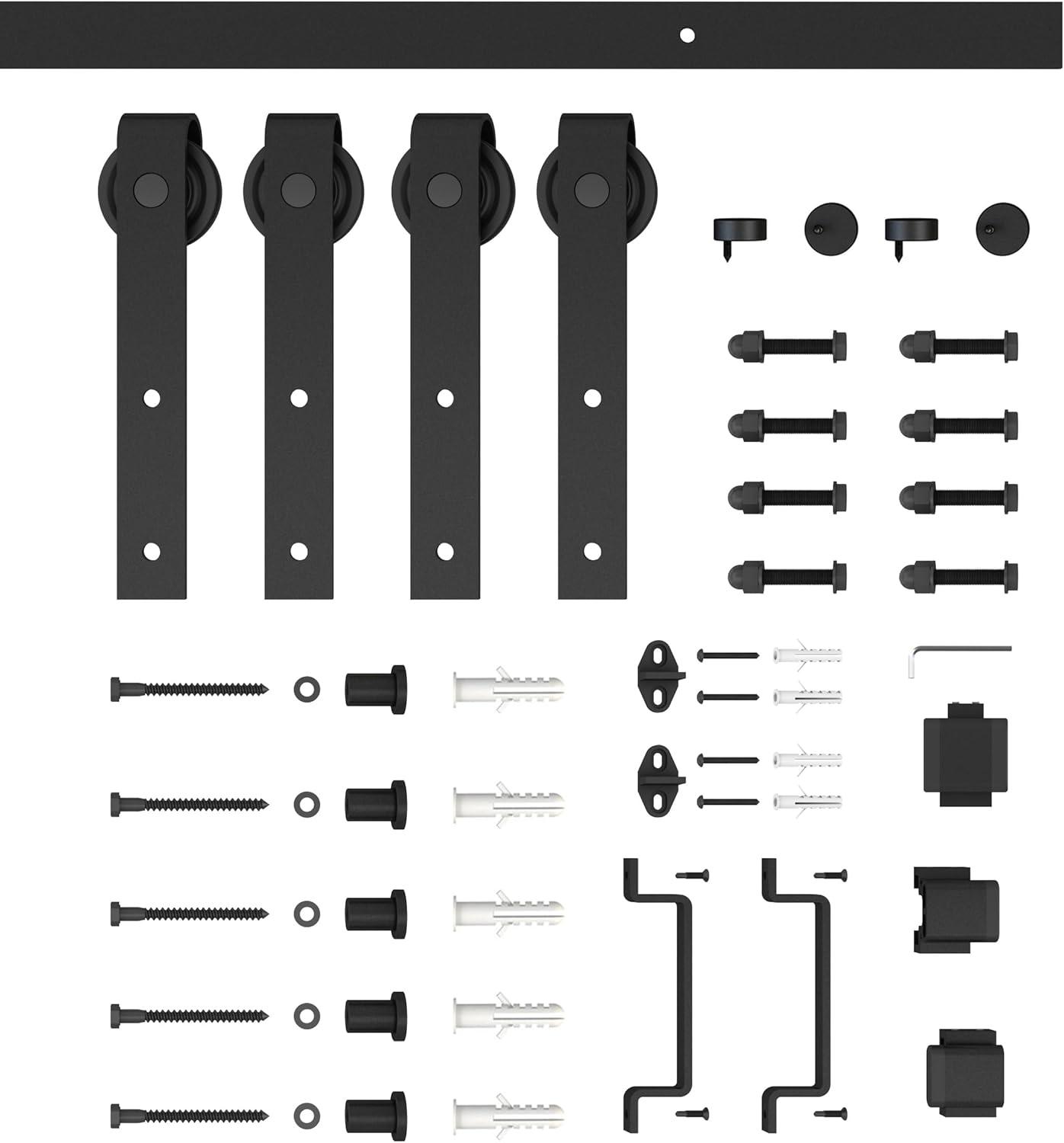 Calhome 3-Lite Tempered Frosted Glass White Finished Composite Double Sliding Barn Door with Hardware Kit Handle