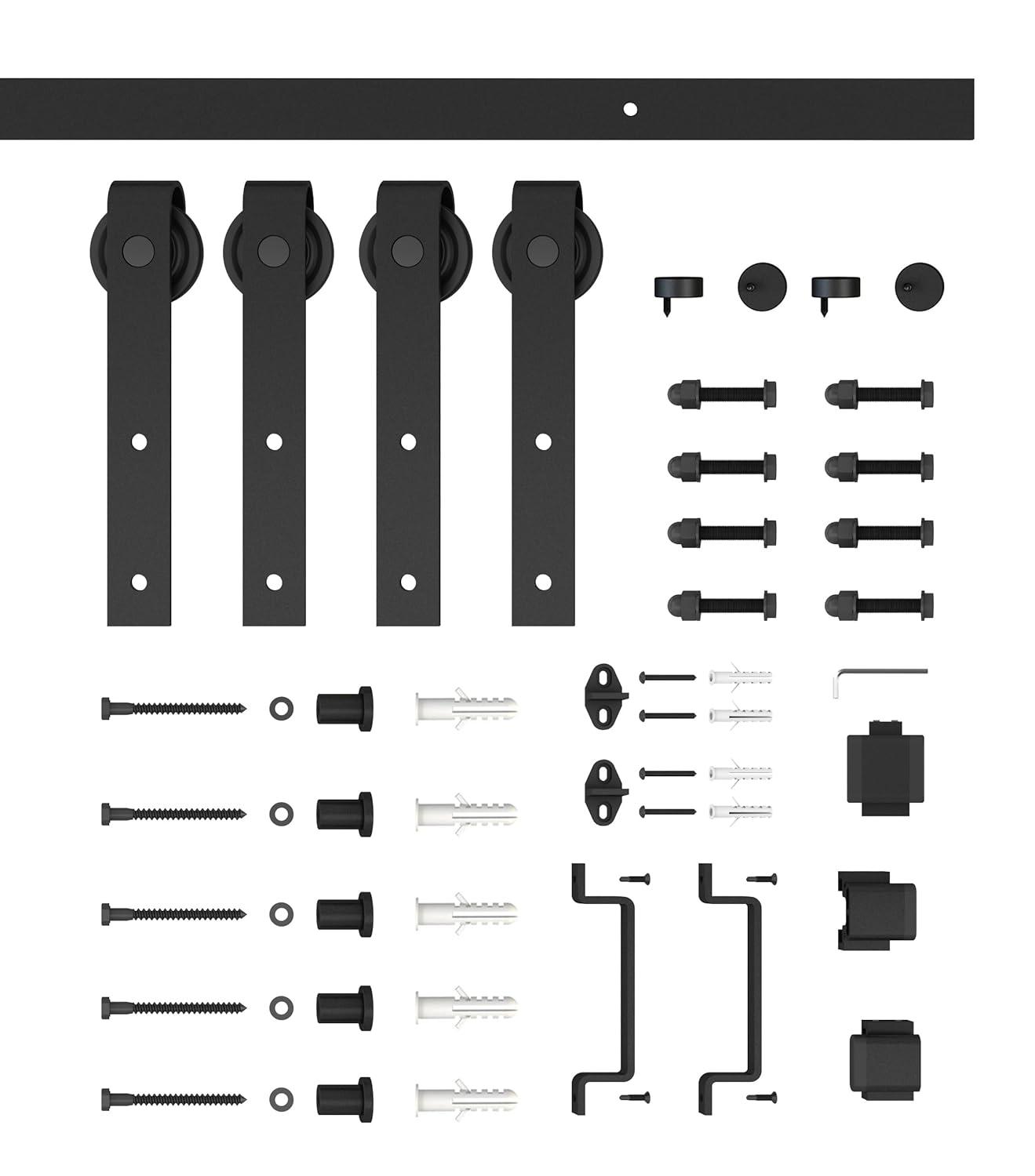 Calhome 3-Lite Tempered Frosted Glass White Finished Composite Double Sliding Barn Door with Hardware Kit Handle