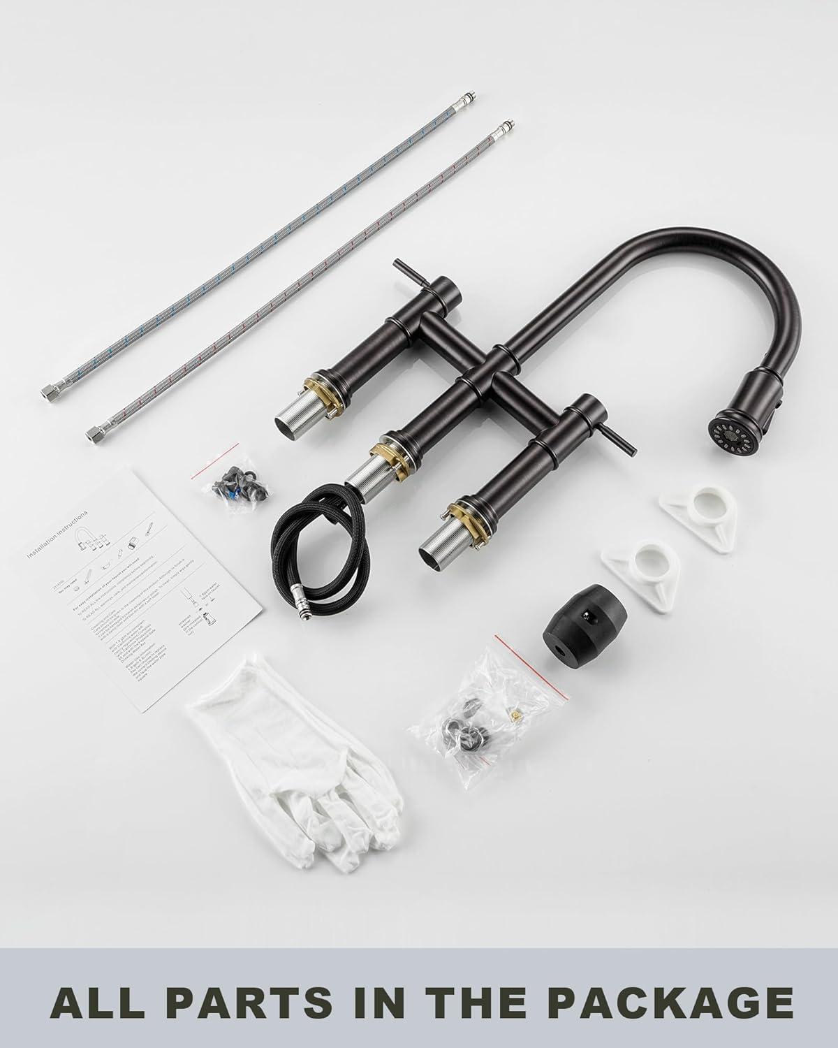 Double Handle Bridge Kitchen Faucet with Pull Down Sprayer in Oil Rubbed Bronze