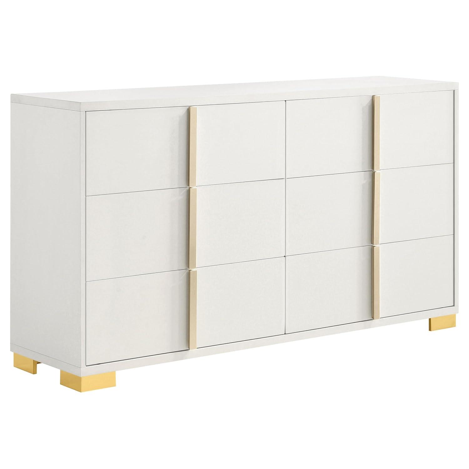 Coaster Company 4-Piece Contemporary Wood Queen Bedroom Set, White/Gold