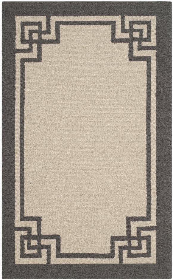 Ivory and Charcoal Rectangular Synthetic Floral Area Rug, 5' x 8'