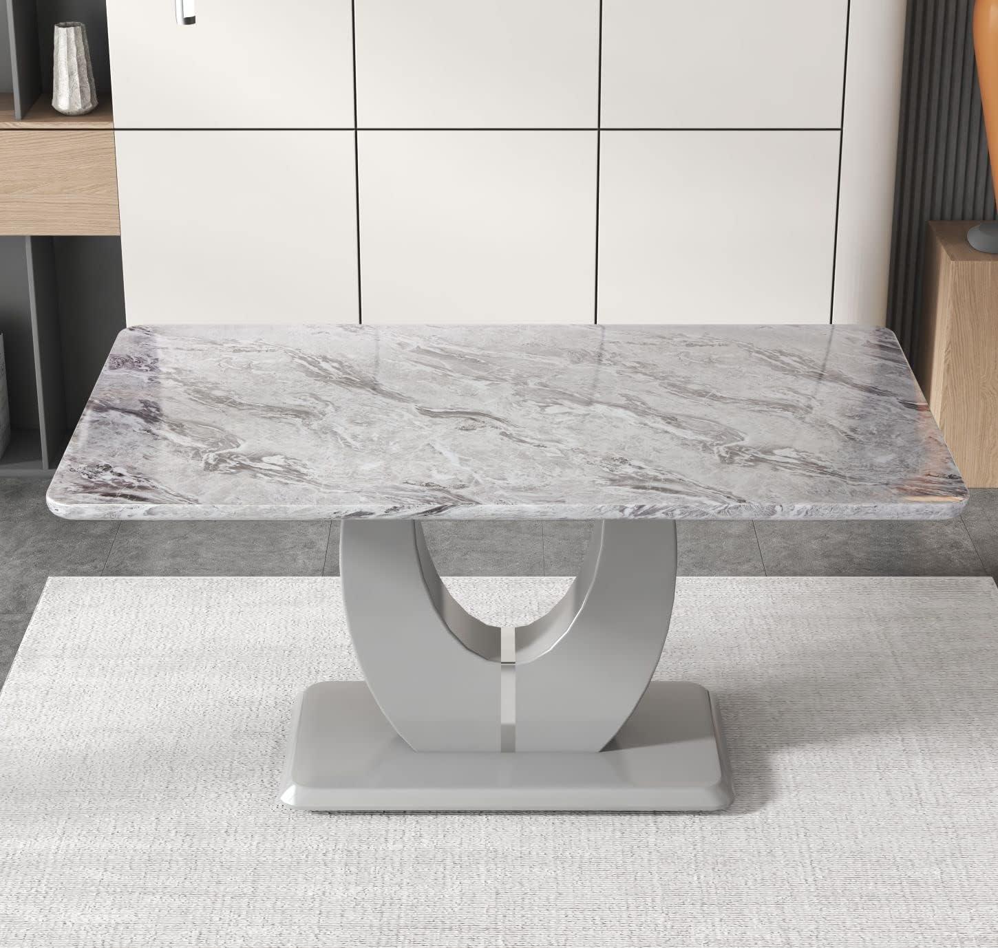 63'' Gray Rectangular MDF and Marble Dining Table