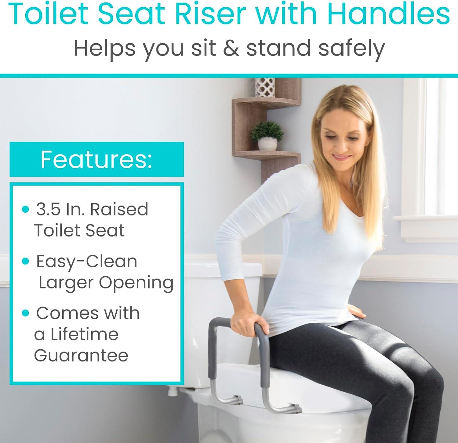 Vive Raised Toilet Seat with Handles, 3.5" Toilet Seat Riser with Arms, Elongated, Weight Capacity 300lbs