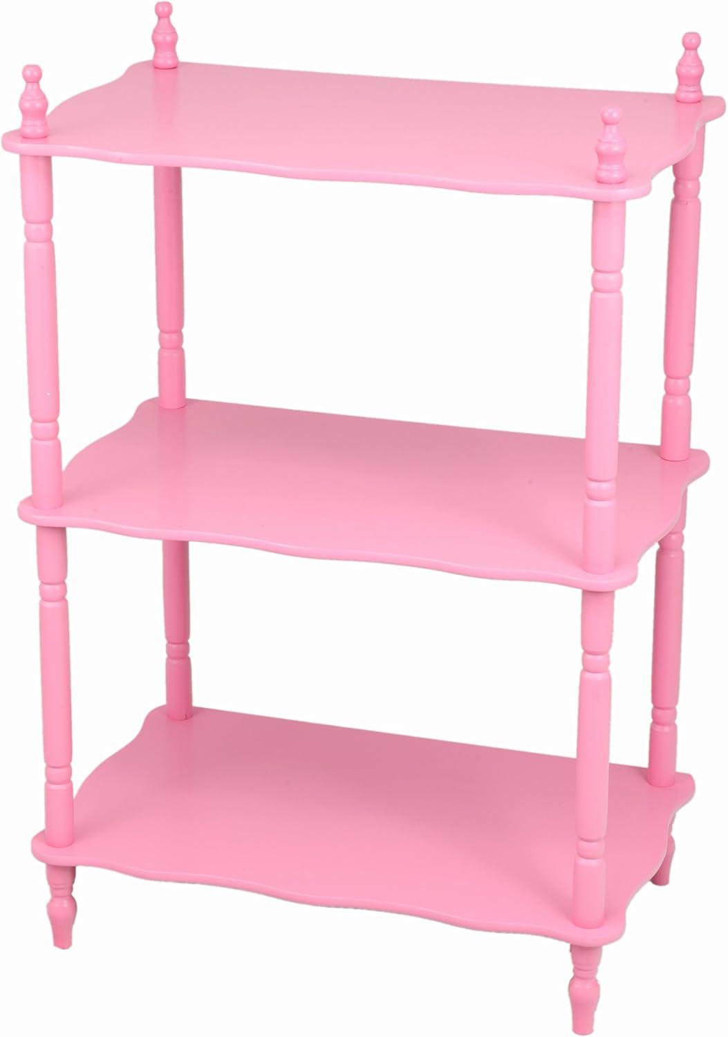 Victorian-Inspired Pink 3-Tier Wood Composite Etagere Bookcase for Kids