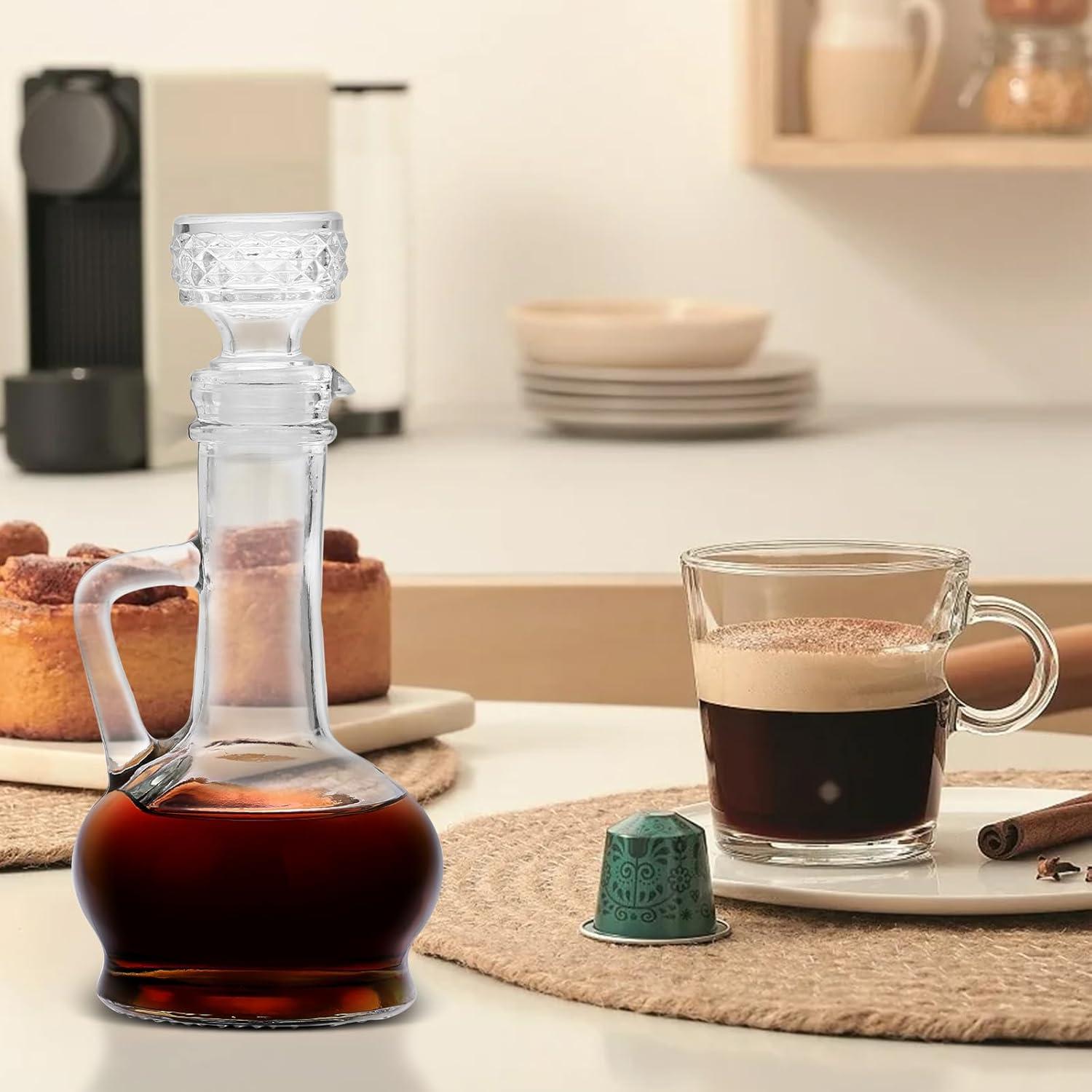 Cornucopia Brands 8oz Glass Oil and Vinegar Cruets (Set of 2); Round Oil Dispensers / Salad Dressing Bottles w/ Stoppers