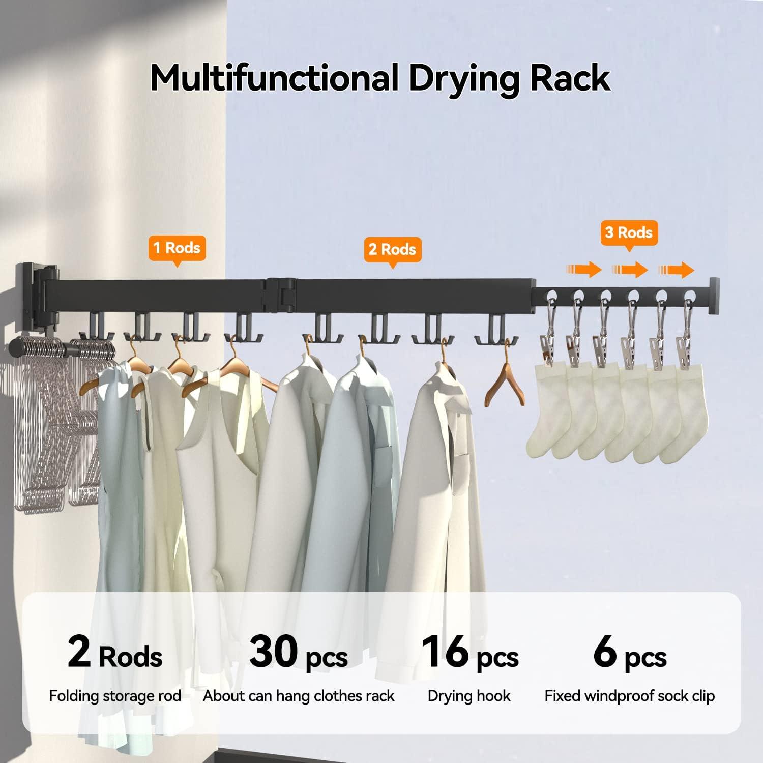 Wall Mounted Clothes Hanger,Clothes Drying Rack,Laundry Drying Rack,Drying Rack Clothing,Laundry Hanger Rack,Retractable Dryer Racks,Collapsible, Aluminum,can be Fold Upward & Left & Right