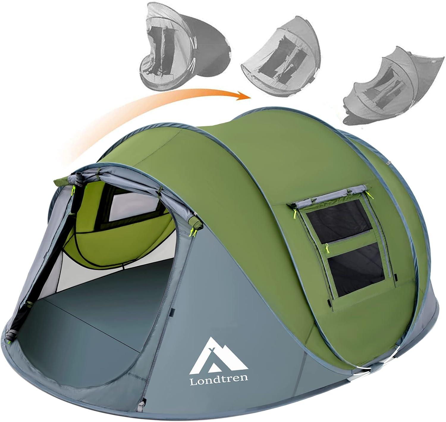 Green & Grey Four Season 4 Person Tunnel Camping Tent with Vestibule