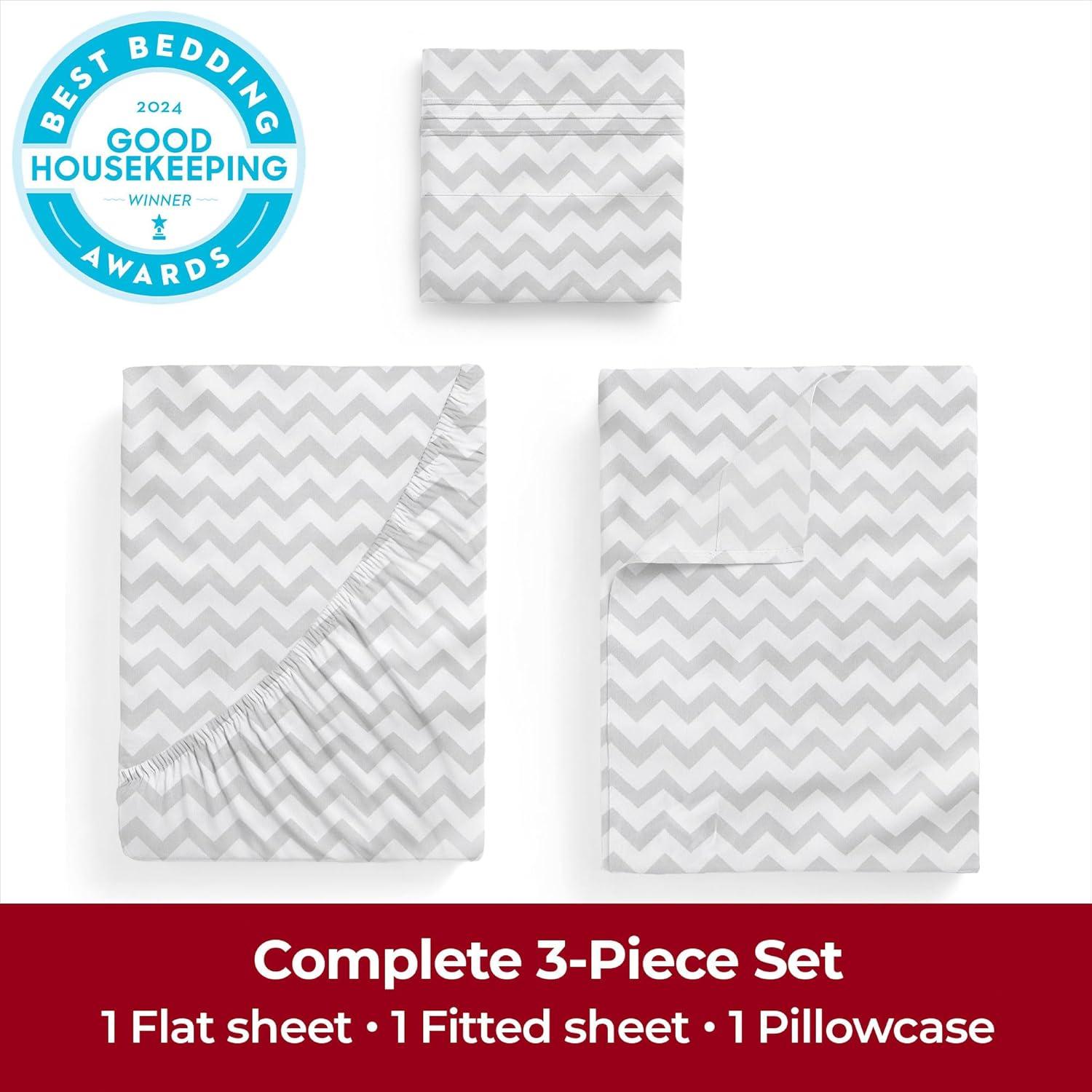 Mellanni Brushed Microfiber Sheet Set, Twin XL, Chevron Gray, 3 Piece