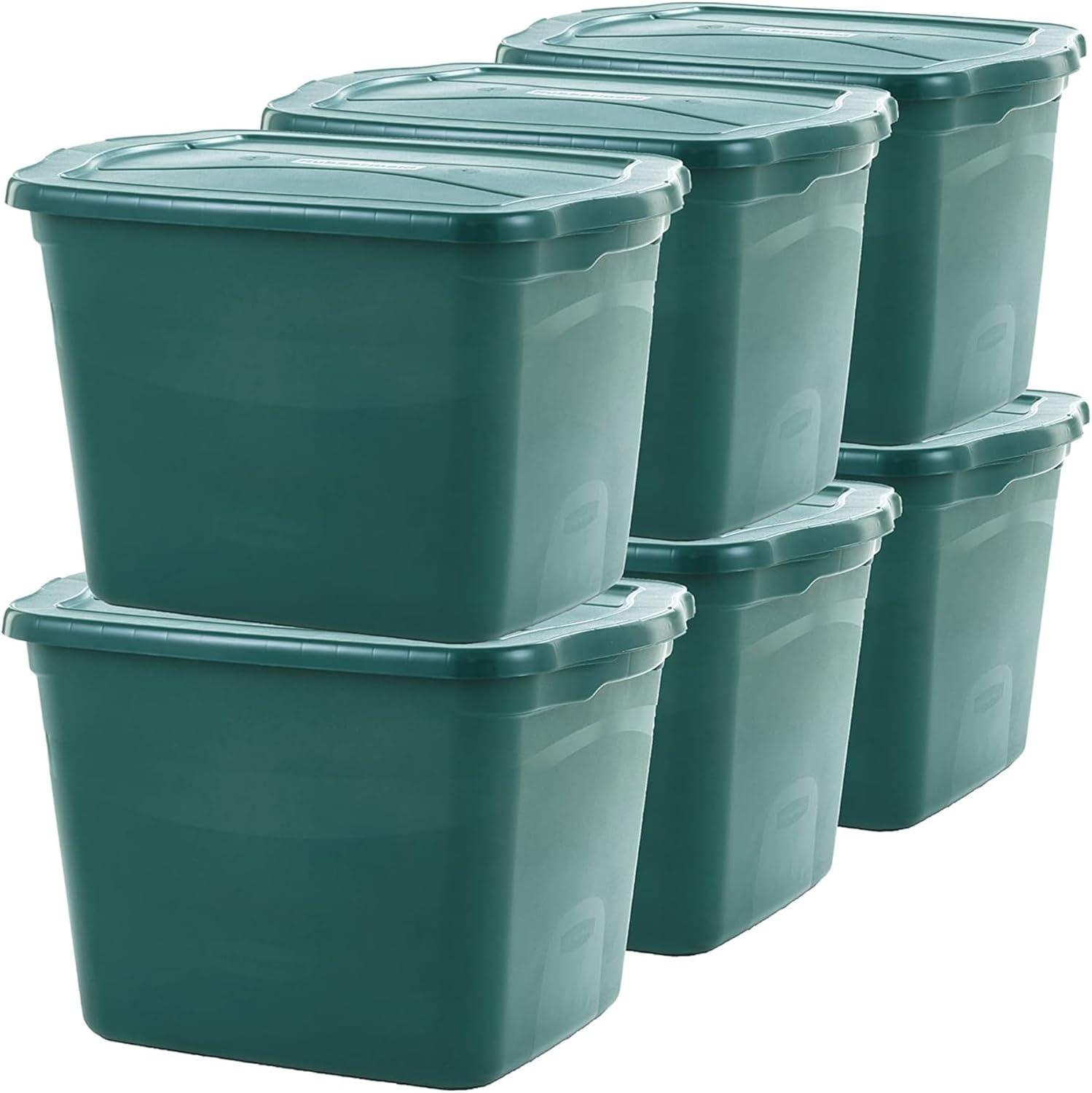 Hunter Green Stackable Plastic Storage Bins with Lids, 18 Gallon, 6 Pack