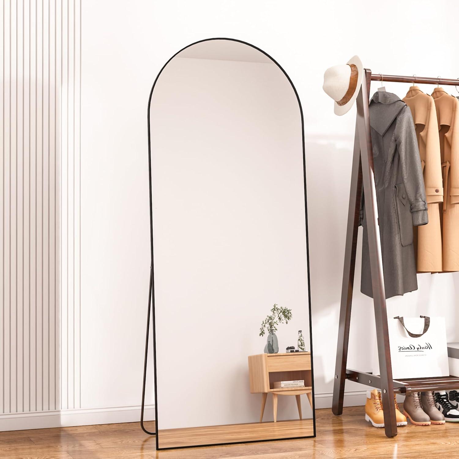 Black Arched Full Length Wood Frame Floor Mirror