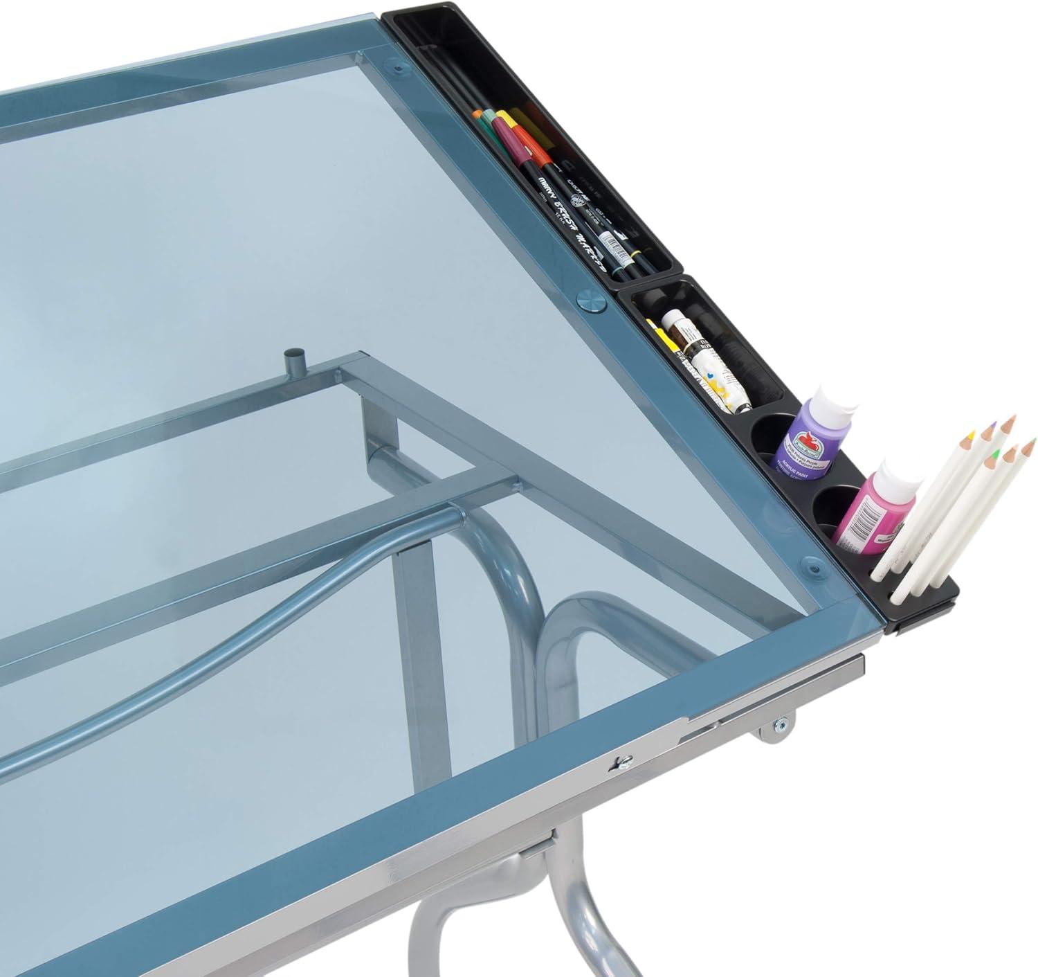 Futura 38'' Silver Frame Craft Station with Blue Tempered Glass Top