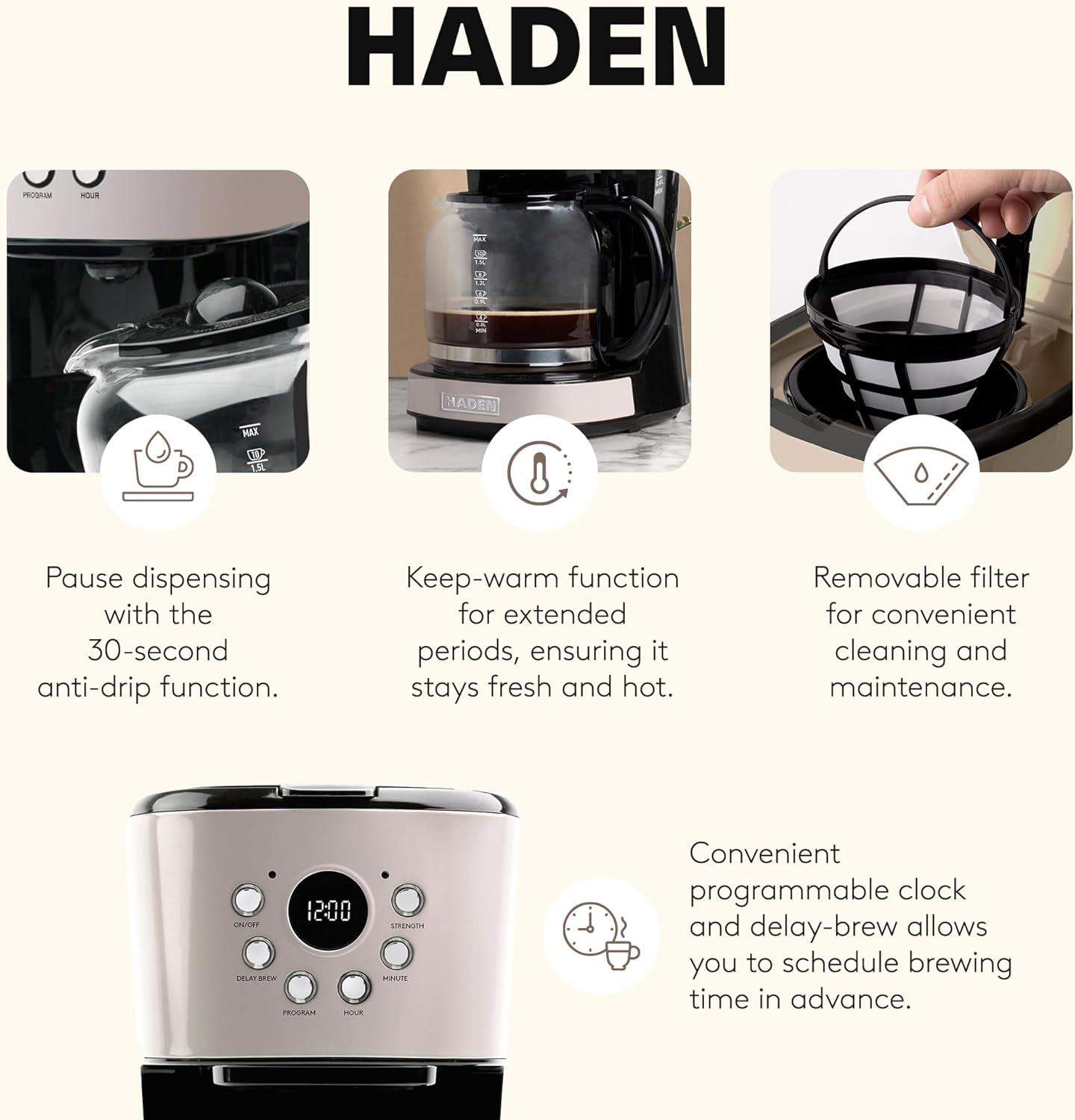 HADEN Putty Beige Programmable Drip Coffee Maker