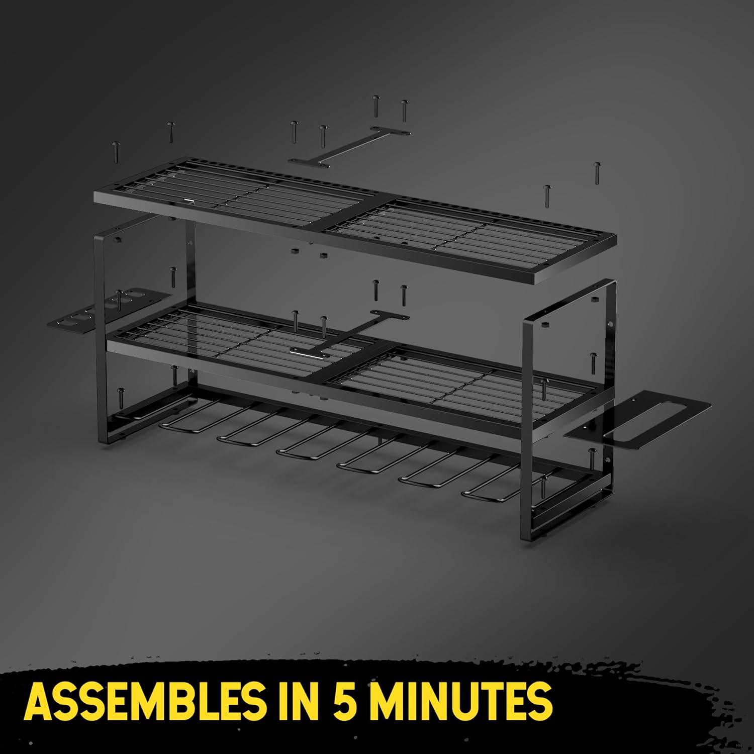 Power Tool Organizer, 7 Drill Holder for Tool Organizer, Storage and Organization for Garage, Heavy Duty Metal Tool Shelf Utility Rack for Cordless Power Tools Suitable for Pegboard/Workshop