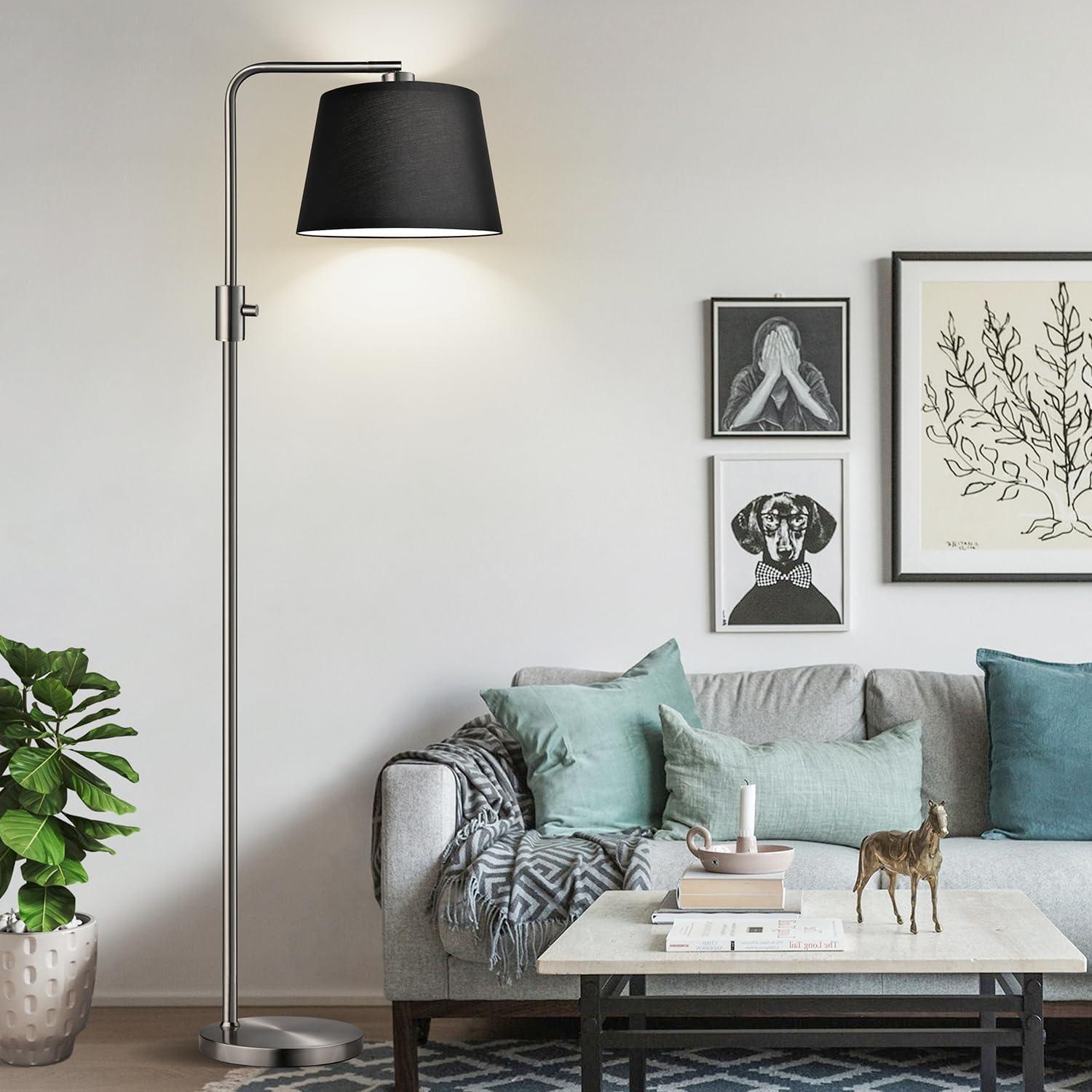 【Upgraded】 Dimmable Floor Lamp, 1000 Lumens LED Edison Bulb Included, Arc Floor Lamps for Living Room Modern Standing Lamp with Gray Shade, Tall Lamps for Living Room Bedroom Office Dining Room