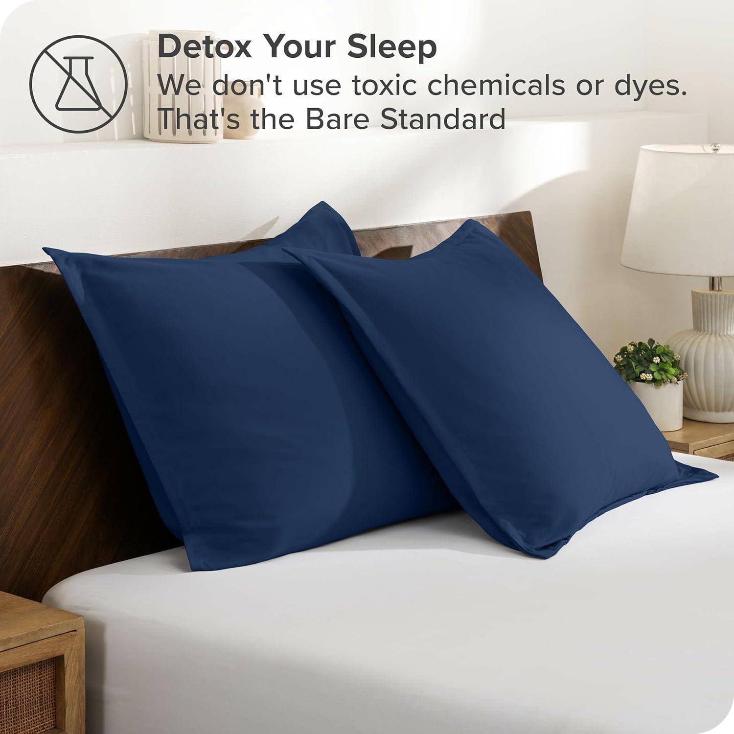 Bare Home Pillow Sham Set - Premium 1800 Collection - Double Brushed - Euro, Dark Blue